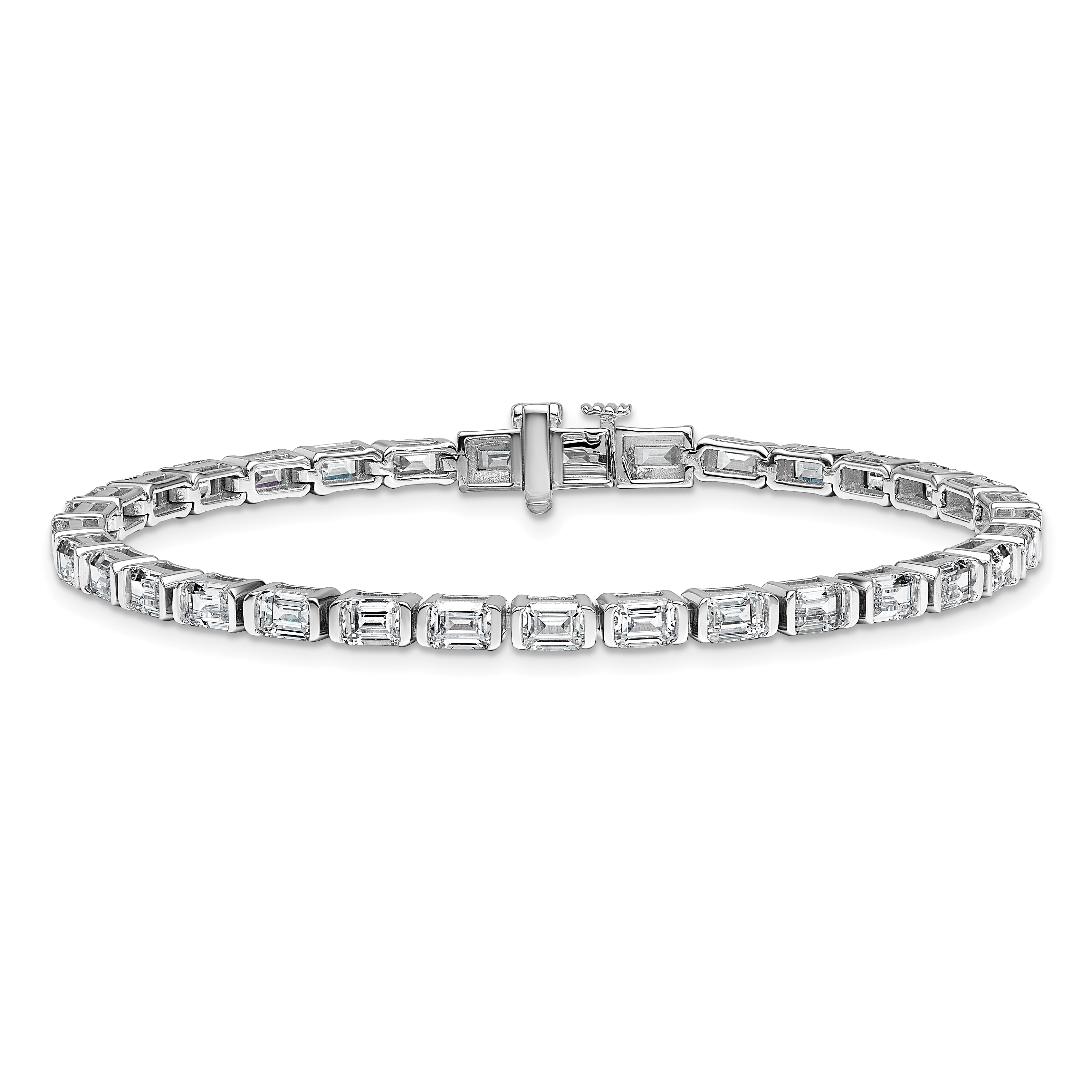 14k White Gold 7 1/2 carat Certified Lab Grown Diamond VS+ F+ Complete Emerald Bezel Set Tennis Brac Secondary image