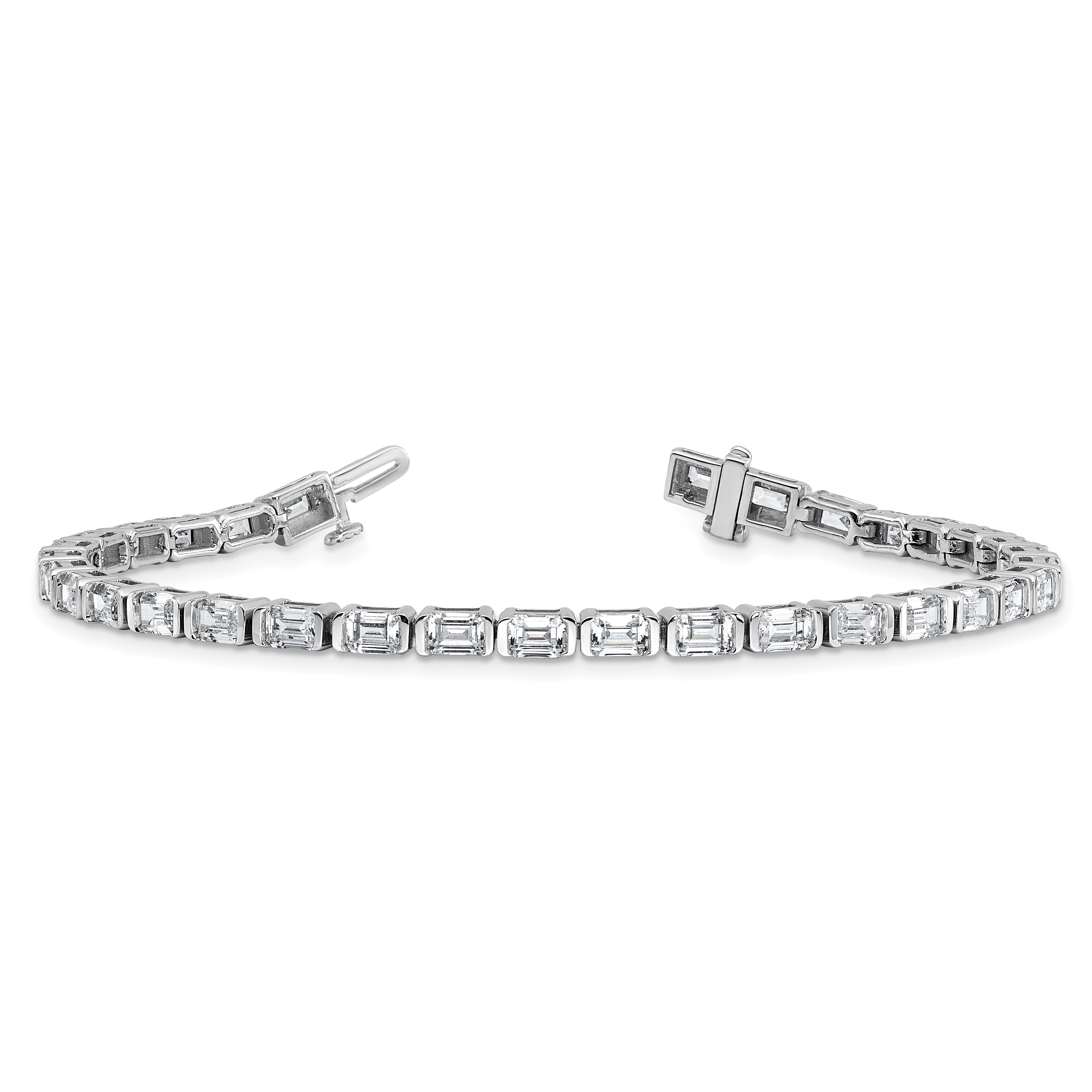 14k White Gold 7 1/2 carat Lab Grown Diamond VS+ F+ Complete Emerald Bezel Set Tennis Bracelet - Sophia Jewelers