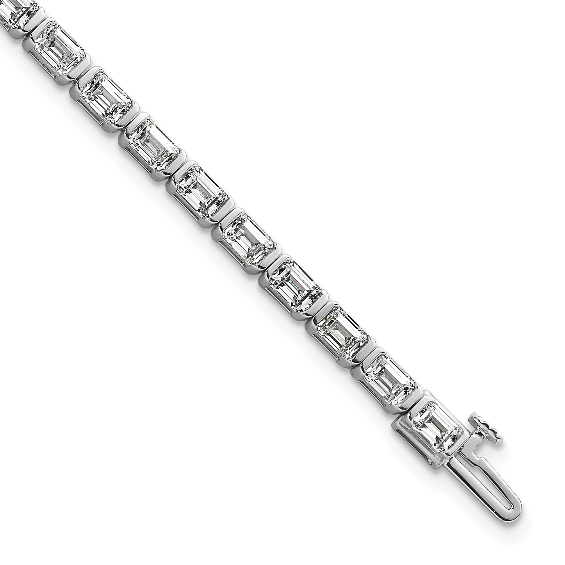 14k White Gold 7 1/2 carat Lab Grown Diamond VS+ F+ Complete Emerald Bezel Set Tennis Bracelet - Sophia Jewelers