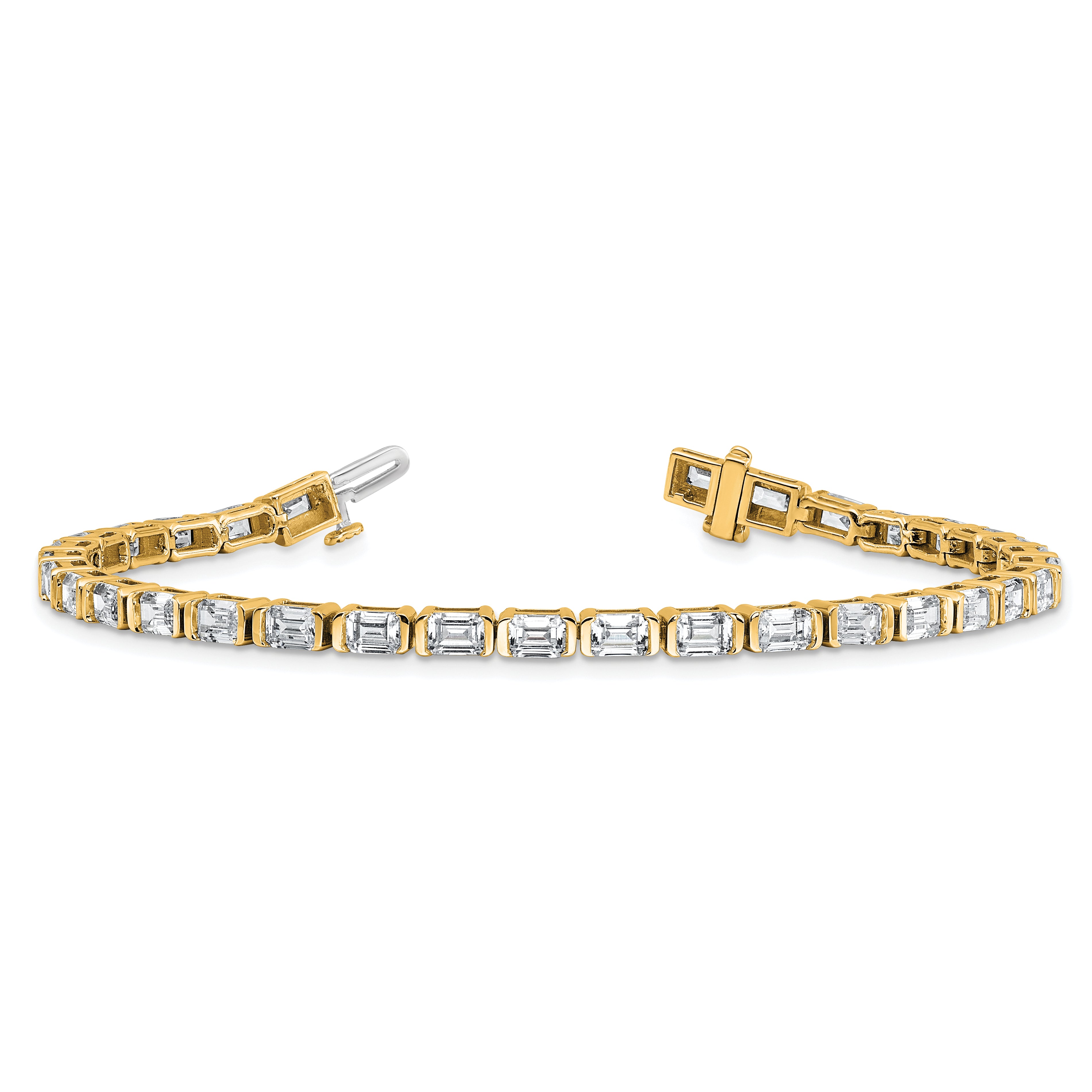 14k 7 1/2 carat Certified Lab Grown Diamond VS+ F+ Complete Emerald Bezel Set Tennis Bracelet - Sophia Jewelers
