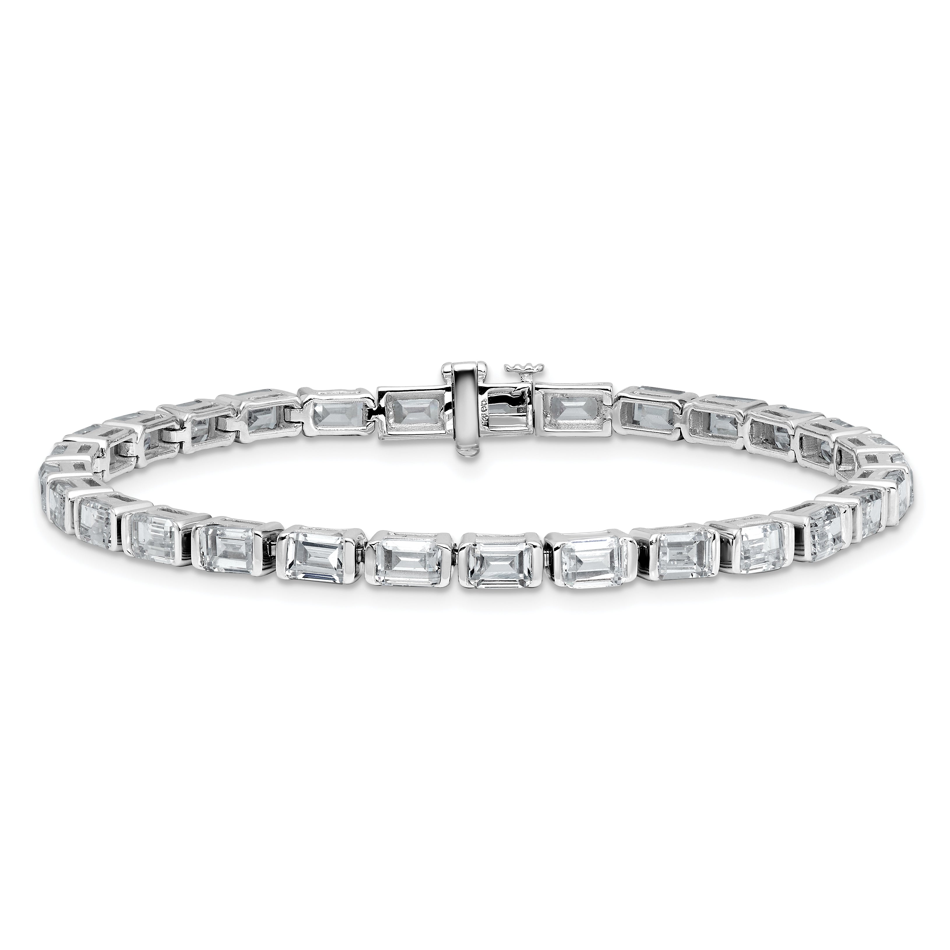 14k White Gold 10 carat Certified Lab Grown Diamond VS+ F+ Complete Emerald Bezel Set Tennis Bracele - Sophia Jewelers