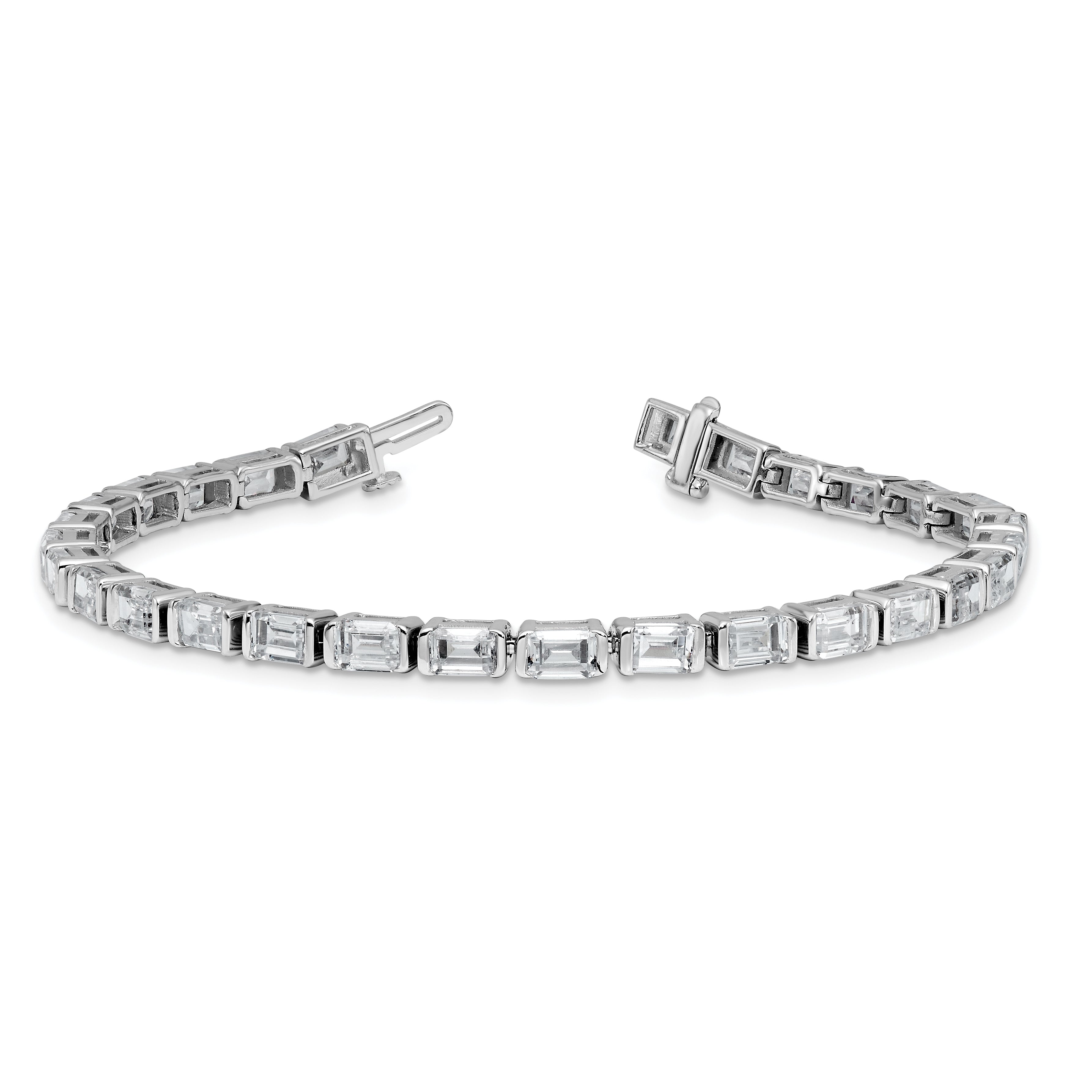 14k White Gold 10 carat Lab Grown Diamond VS+ F+ Complete Emerald Bezel Set Tennis Bracelet - Sophia Jewelers