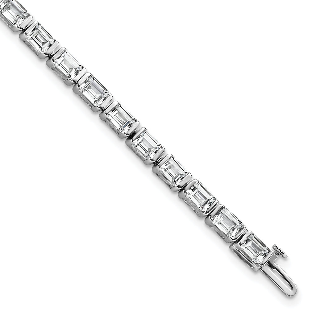 14k White Gold 10 carat Lab Grown Diamond VS+ F+ Complete Emerald Bezel Set Tennis Bracelet - Sophia Jewelers