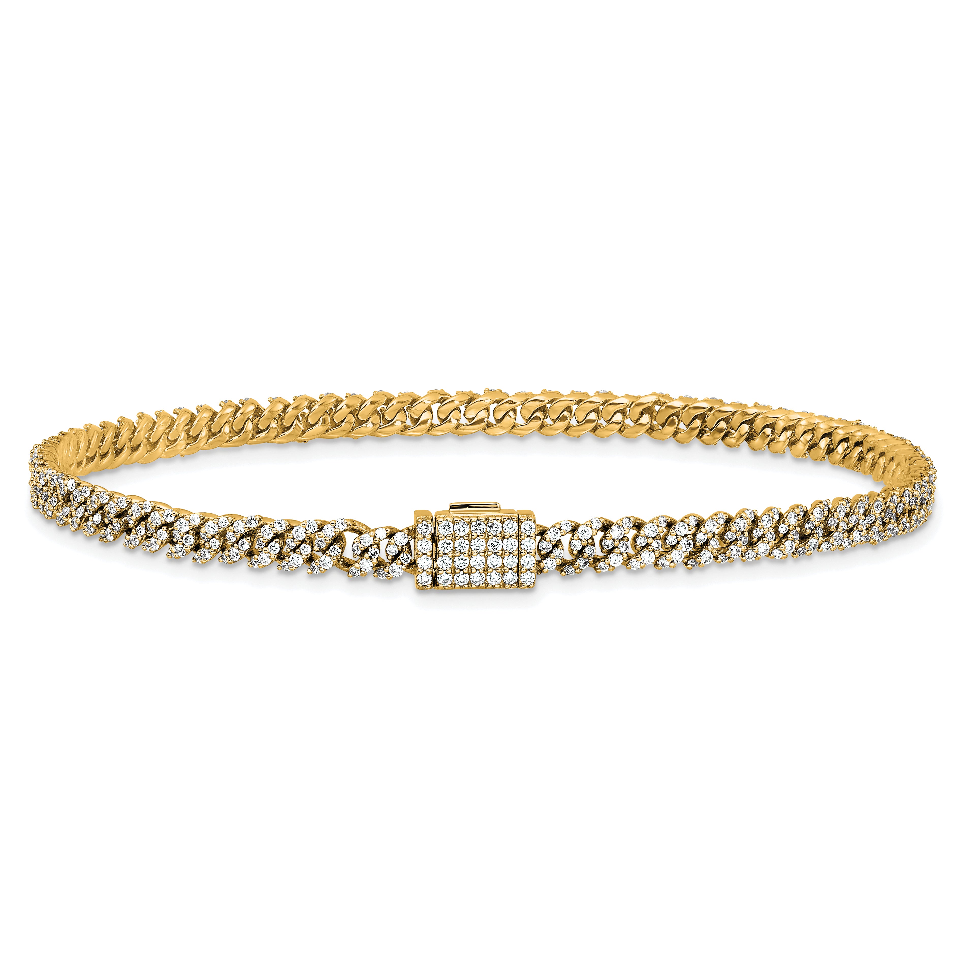 14k 2 carat Lab Grown Diamond VS+ F+ Complete 4mm Pavâ Cuban Link 8 Bracelet - Sophia Jewelers