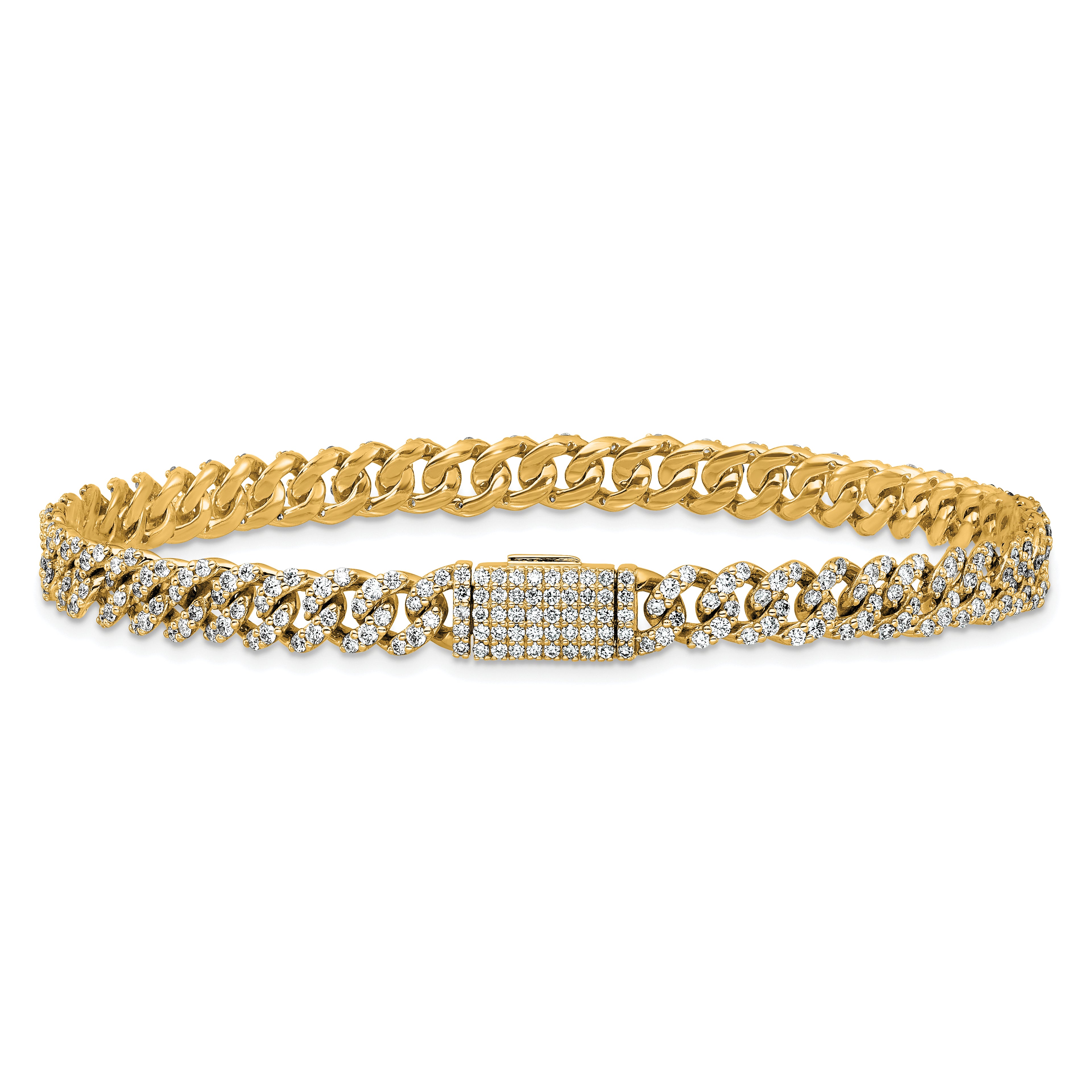 14k 3 1/3 carat Lab Grown Diamond VS+ F+ Complete 4mm Pavâ Cuban Link 8 Bracelet - Sophia Jewelers