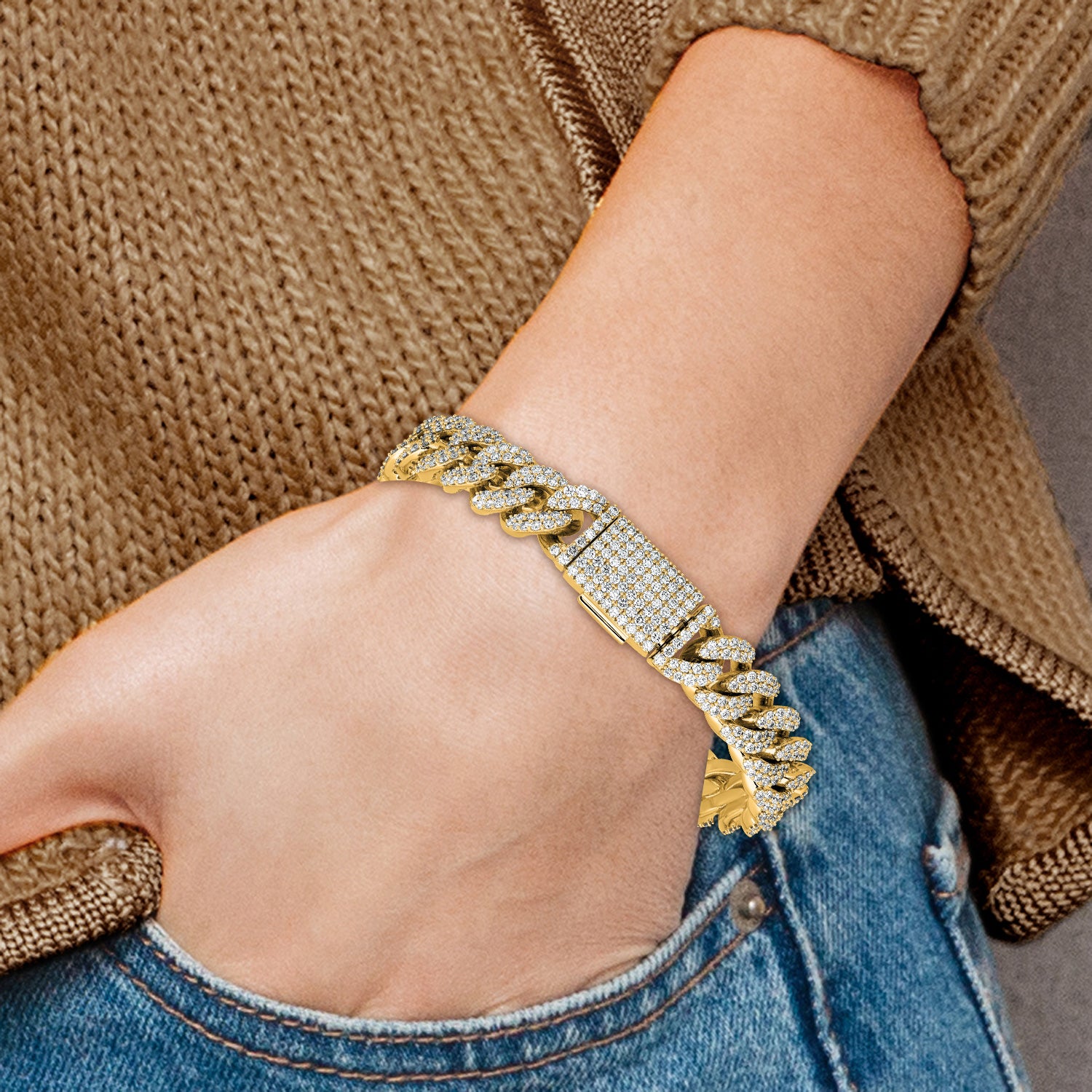 10 Karat 9 1/6 carat Lab Grown Diamond VS/SI+ G+ Complete 4mm Pav‚ Cuban Link 8 Bracelet - View 6