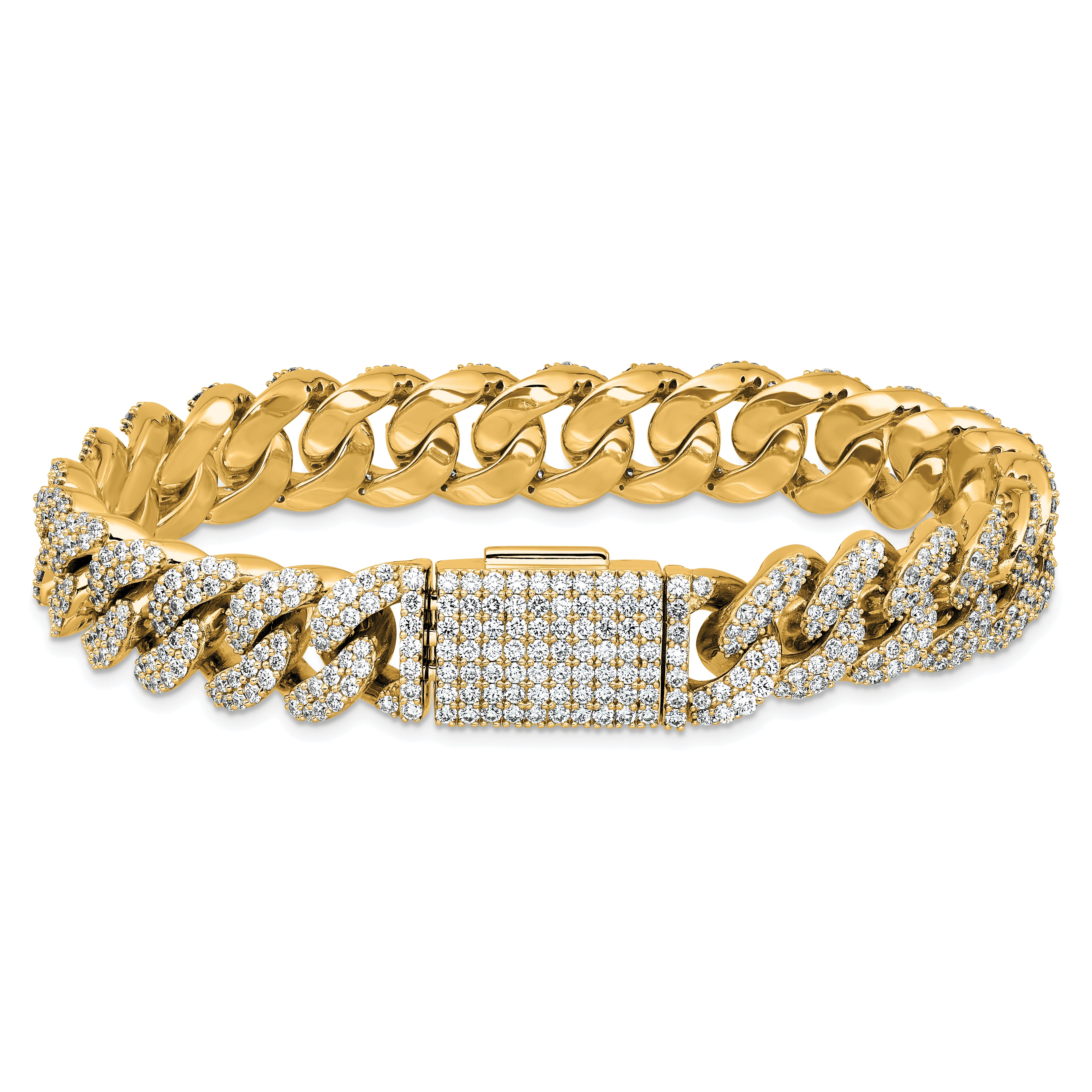 14k 9 1/6 carat Lab Grown Diamond VS/SI+ G+ Complete 4mm Pavâ Cuban Link 8 Bracelet - Sophia Jewelers