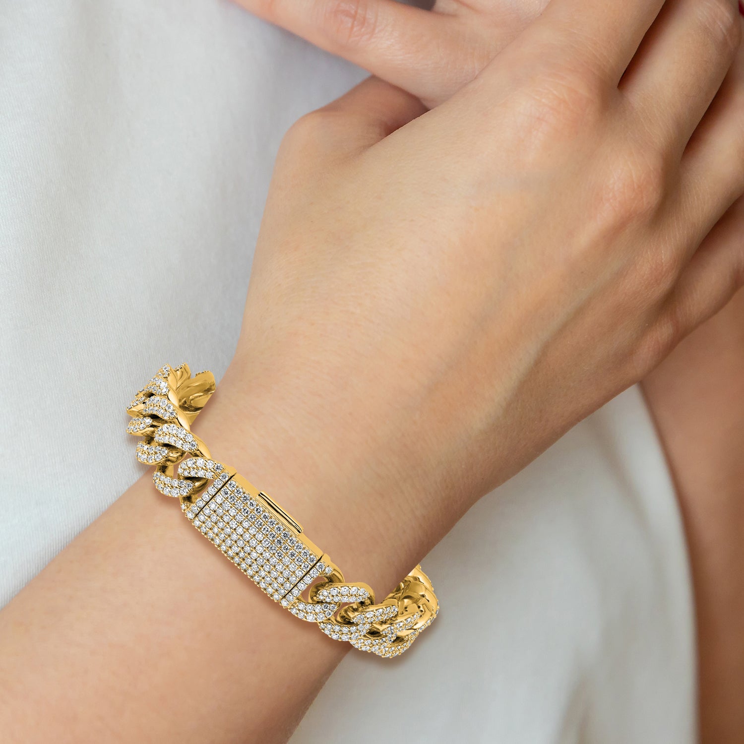 14k 11 3/8 carat Lab Grown Diamond VS/SI+ G+ Complete 4mm Pavâ Cuban Link 8 Bracelet - Sophia Jewelers