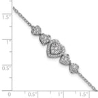 14K White Gold Polished Complete 5/8 carat Diamond Hearts 7 inch Bracelet with 1 inch Extender