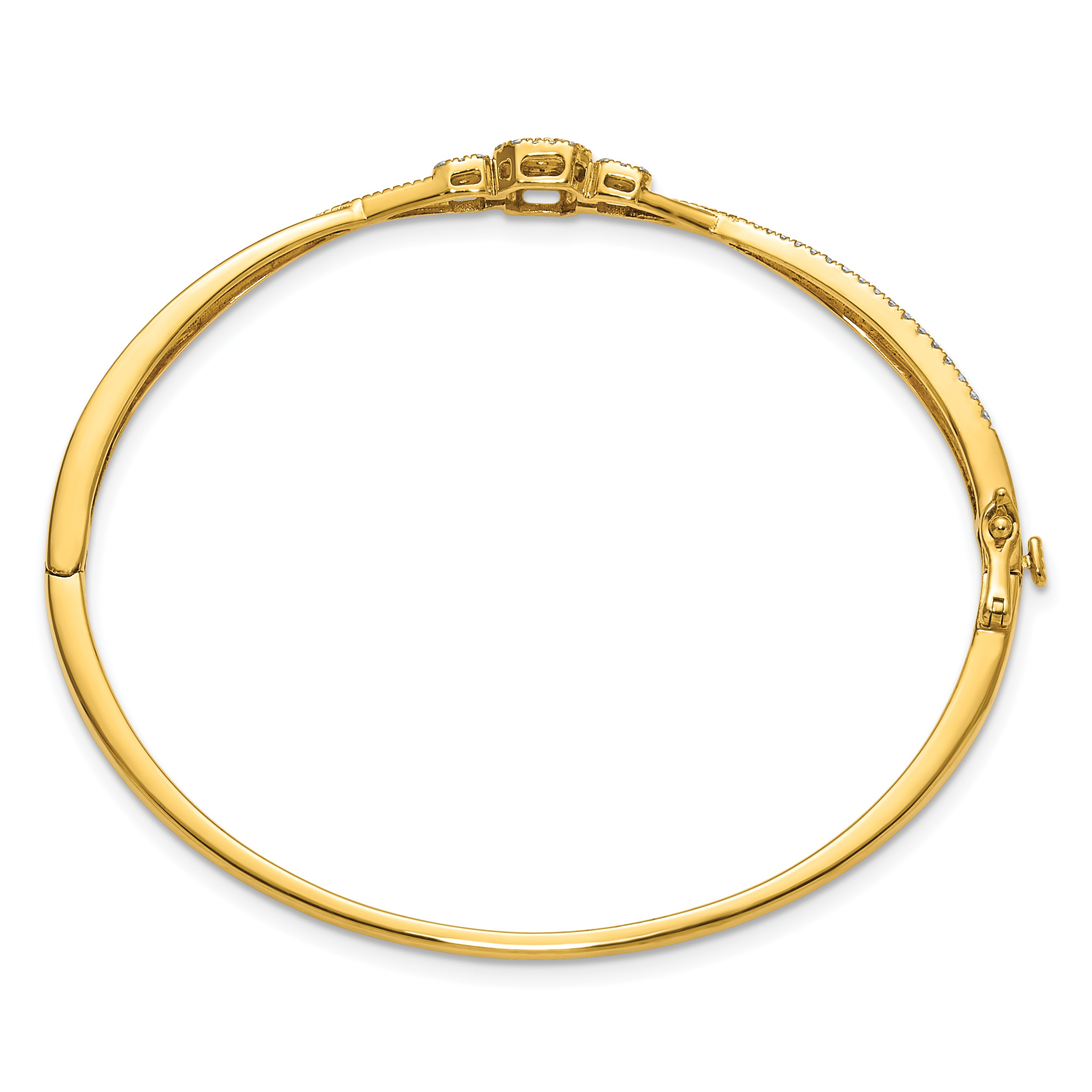 14K Polished and Textured Complete 1/2 carat Diamond Fashion Hinged Oval Bangle Bracelet