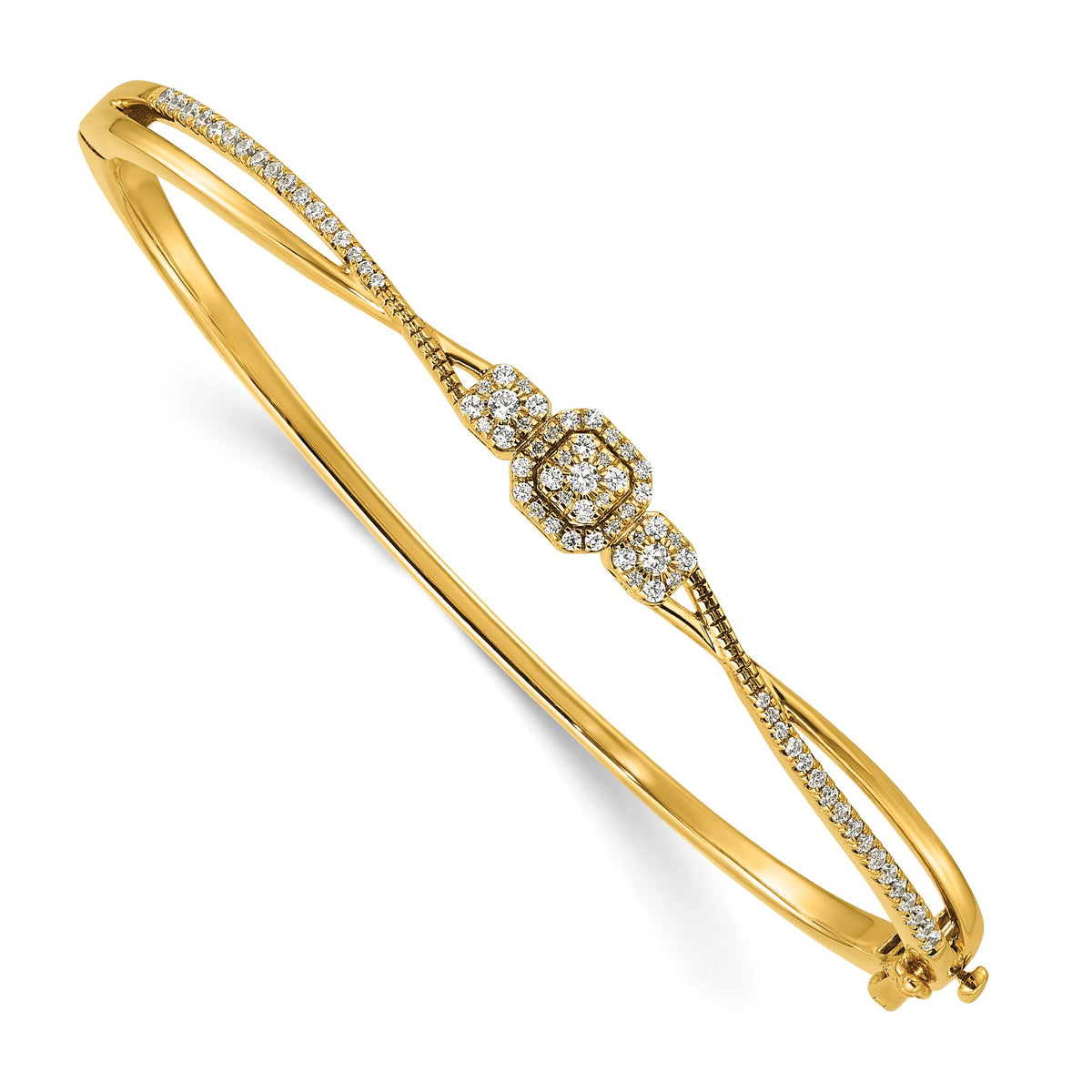 Oval Diamond Bangle Bracelet in 14K Yellow Gold, 6.49mm Hinged (1/2 ct. tw.) - Sophia Jewelers Main image