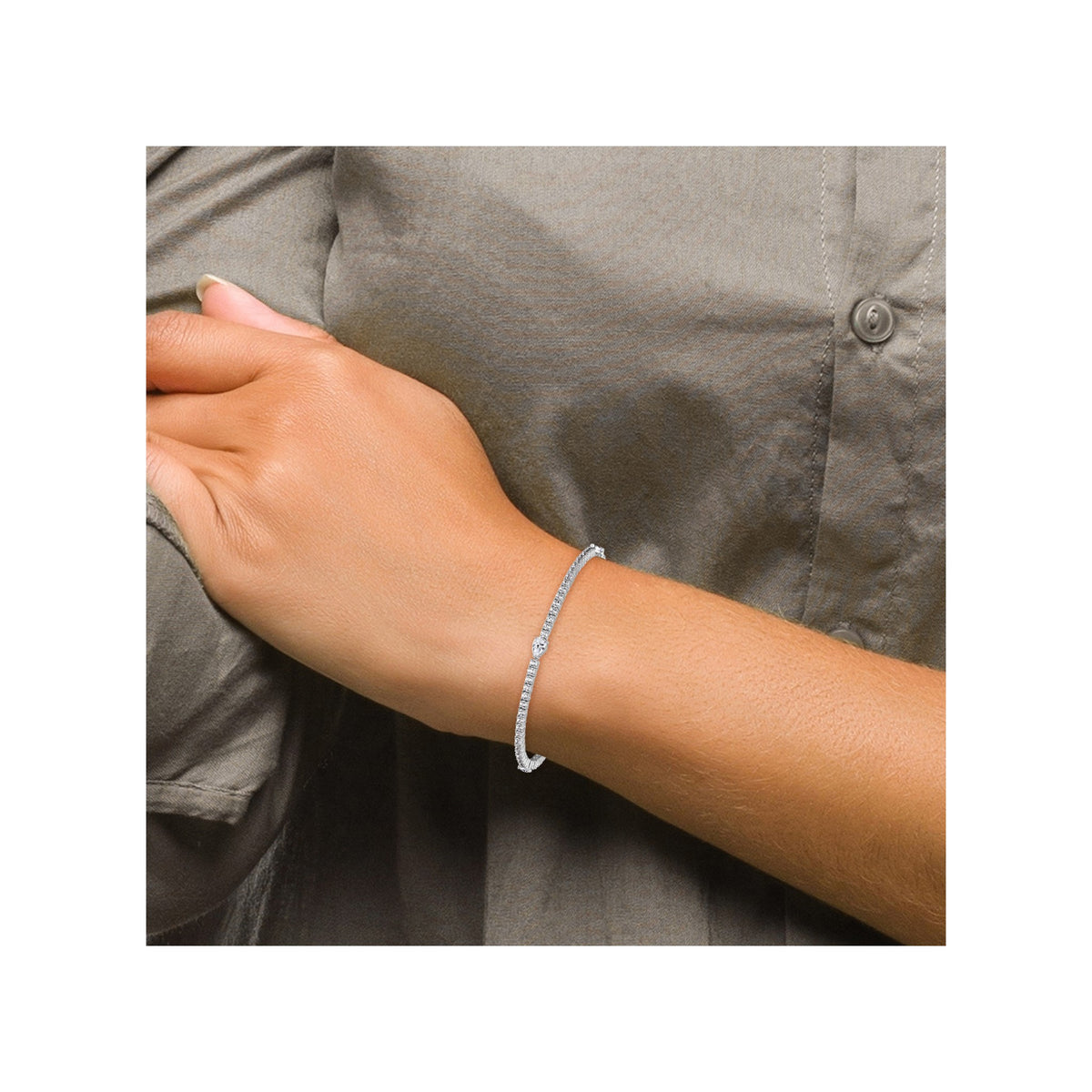 Pear Lab-Grown Diamond Center Bracelet in 14K White Gold (4 1/2 ct. tw.), 7 Inch - Sophia Jewelers