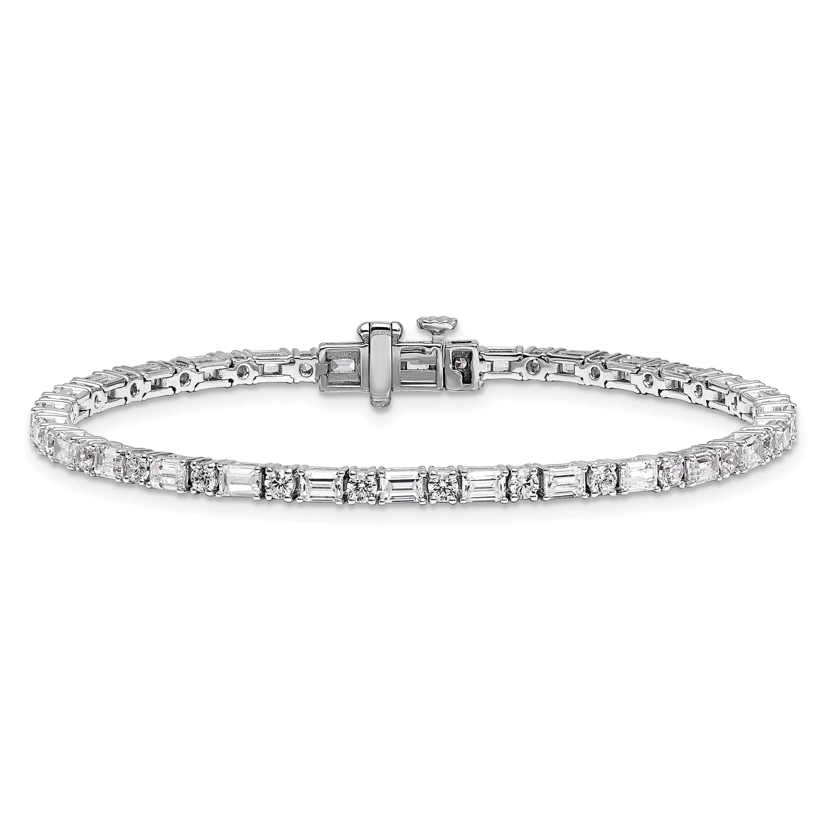 14k White Gold 5 carat Certified Lab Grown Diamond VS+ F+ Complete Emerald and Round Tennis Bracelet - Sophia Jewelers