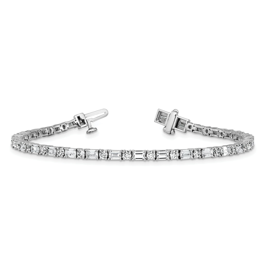 14k White Gold 4 7/8 carat Lab Grown Diamond VS/SI+ G+ Complete Emerald and Round Tennis Bracelet - Sophia Jewelers