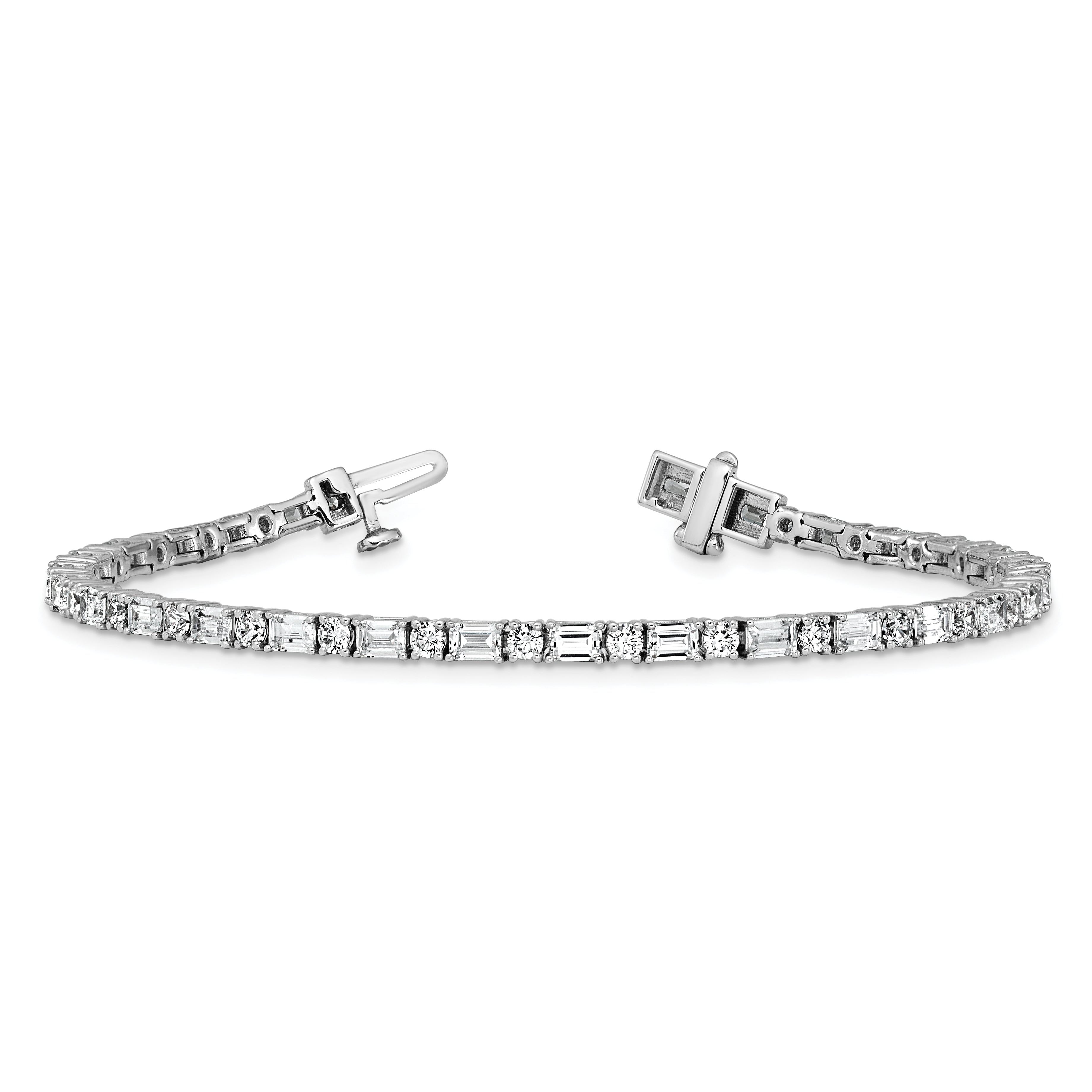 14k White Gold 4 7/8 carat Lab Grown Diamond VS/SI+ G+ Complete Emerald and Round Tennis Bracelet - Sophia Jewelers