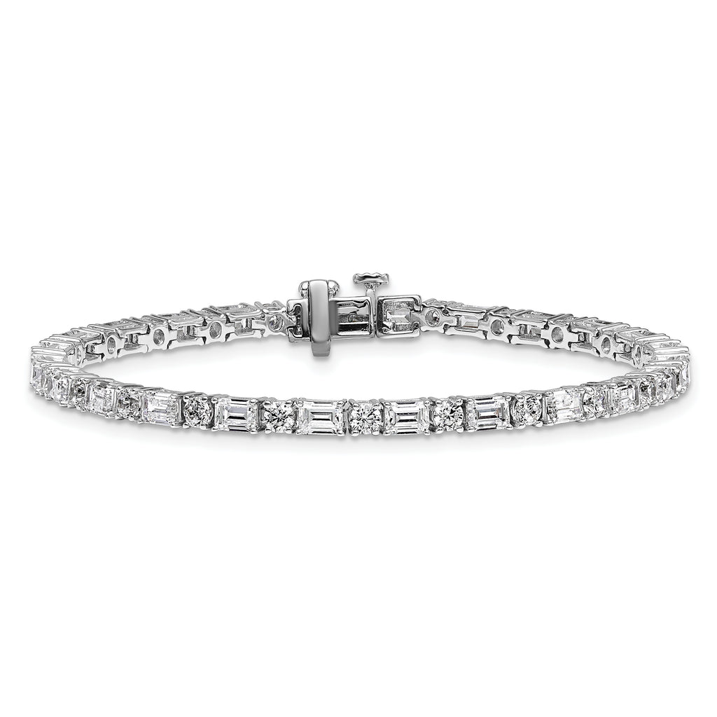 14k White Gold 7 carat Lab Grown Diamond VS+ F+ Complete Emerald and Round Tennis Bracelet - Sophia Jewelers
