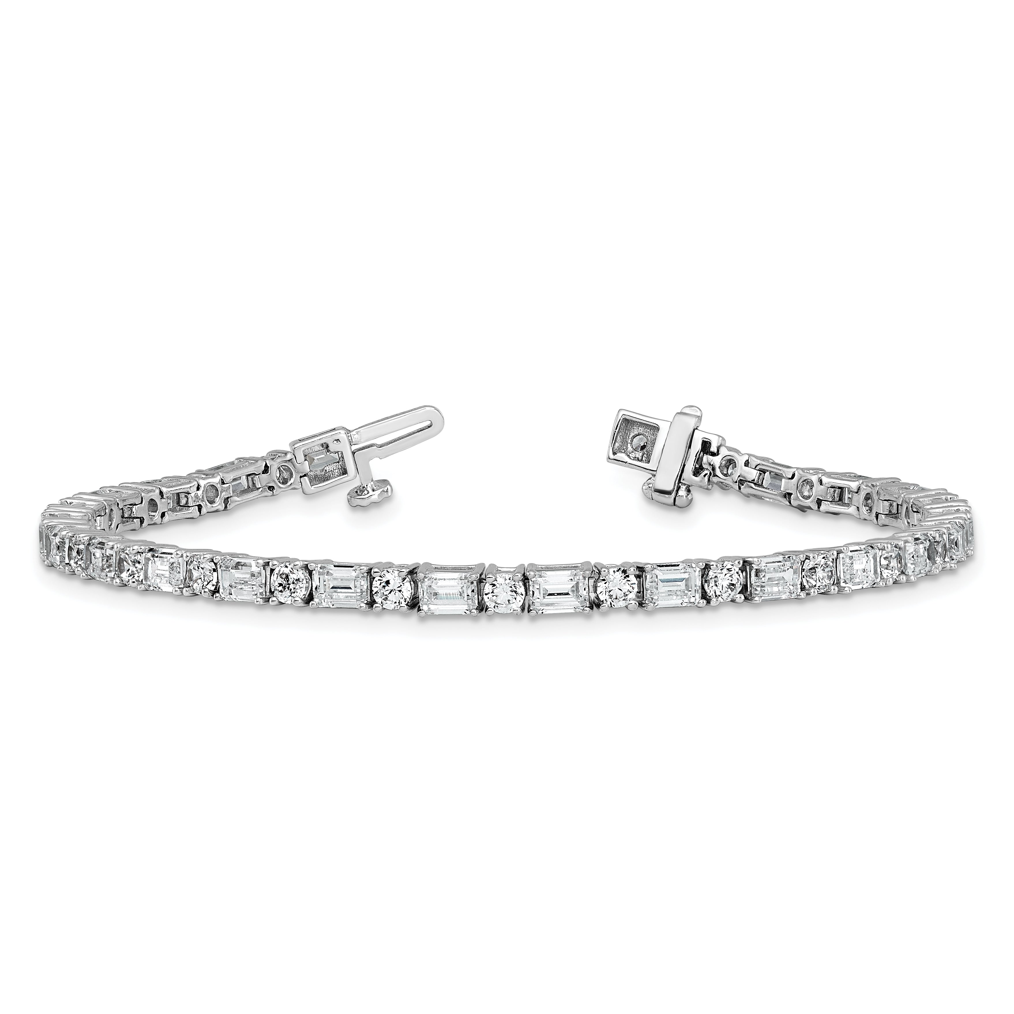 14k White Gold 7 carat Certified Lab Grown Diamond VS+ F+ Complete Emerald and Round Tennis Bracelet - Sophia Jewelers