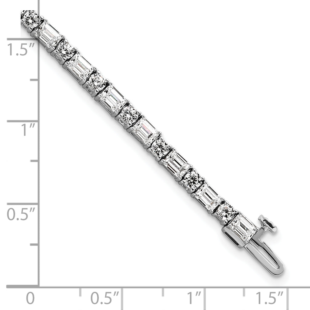14k White Gold 7 carat Lab Grown Diamond VS+ F+ Complete Emerald and Round Tennis Bracelet - Sophia Jewelers