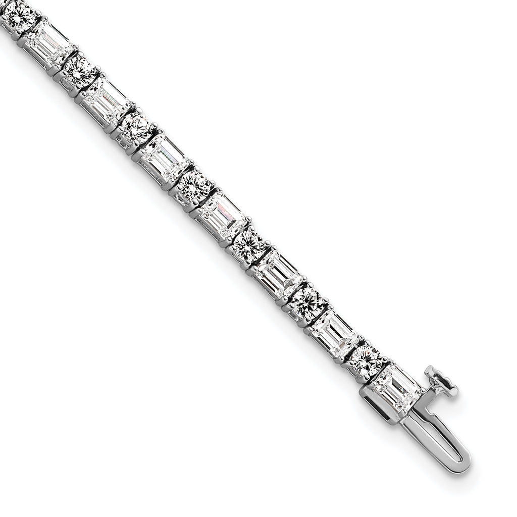 14k White Gold 7 carat Certified Lab Grown Diamond VS+ F+ Complete Emerald and Round Tennis Bracelet - Sophia Jewelers