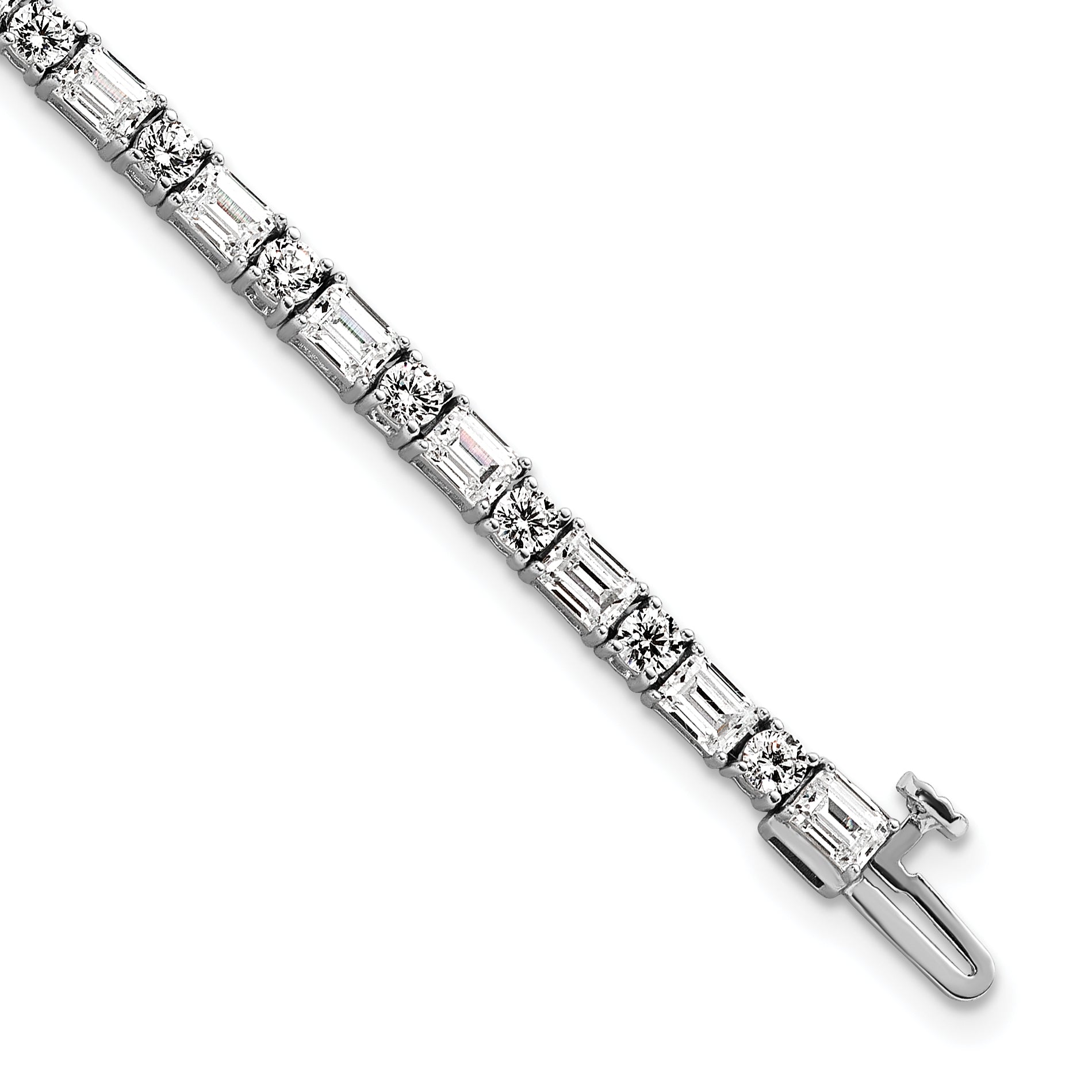 14k White Gold 7 carat Certified Lab Grown Diamond VS+ F+ Complete Emerald and Round Tennis Bracelet - Sophia Jewelers