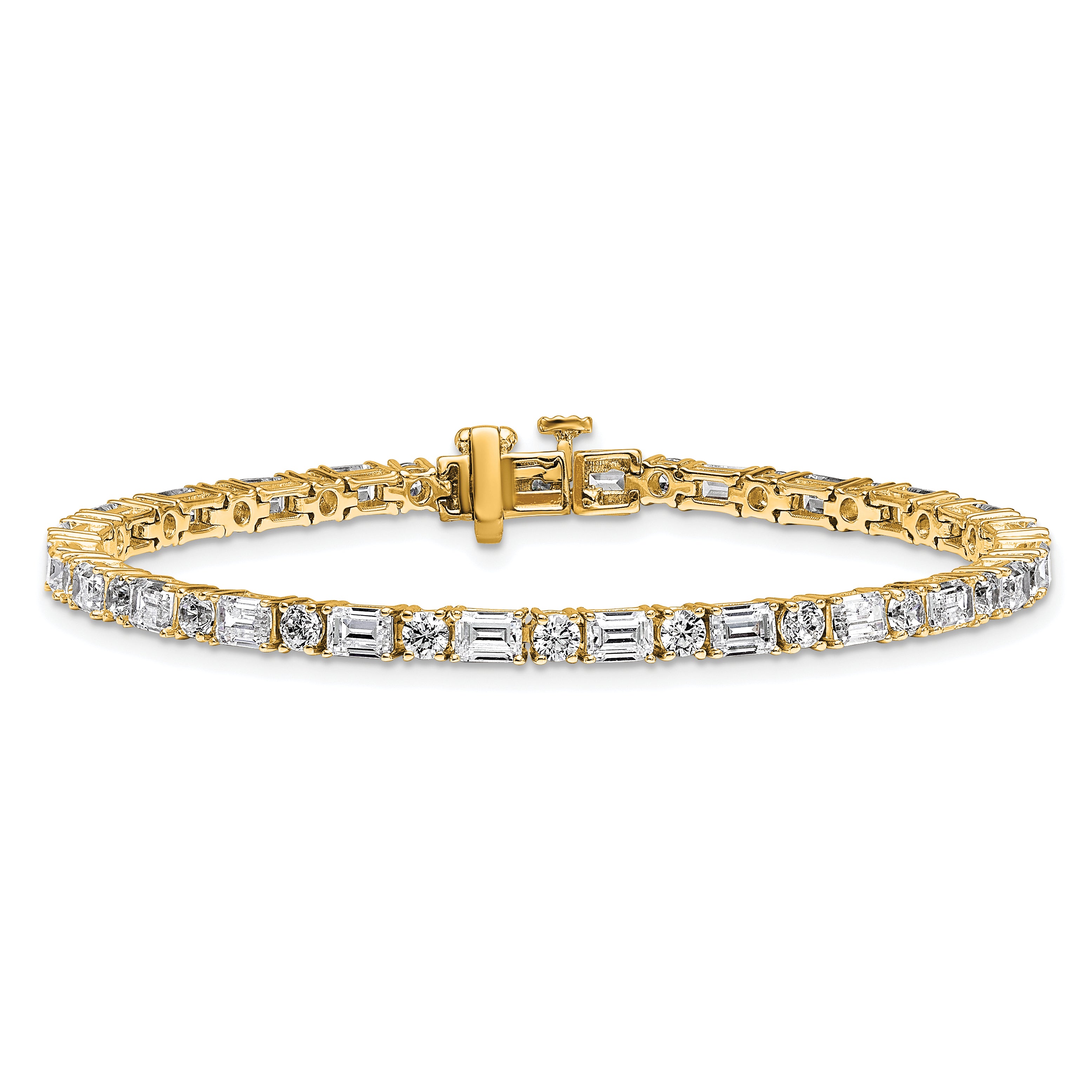 14k 7 carat Lab Grown Diamond VS/SI+ G+ Complete Emerald and Round Tennis Bracelet - Sophia Jewelers