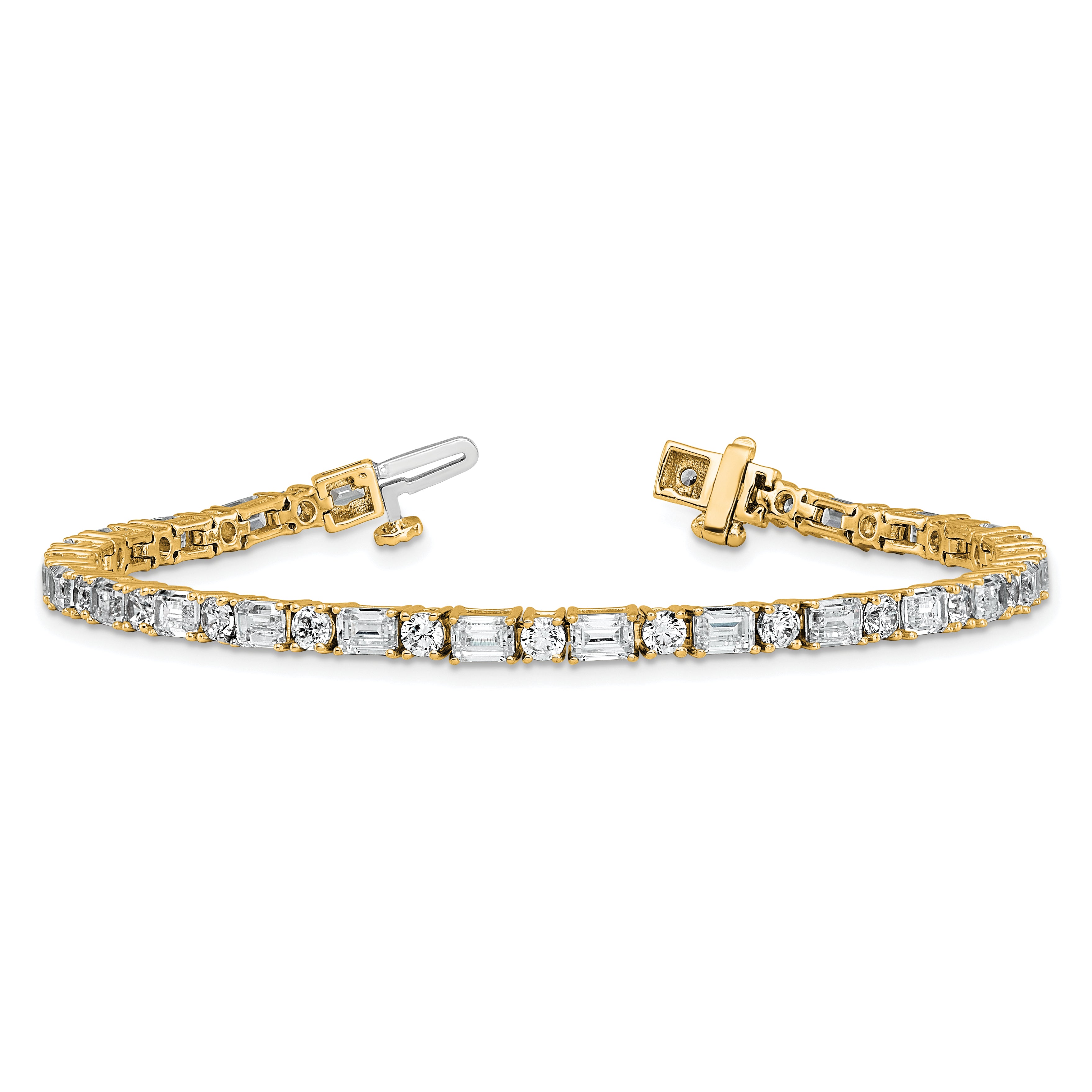 14k 7 carat Lab Grown Diamond VS+ F+ Complete Emerald and Round Tennis Bracelet - Sophia Jewelers