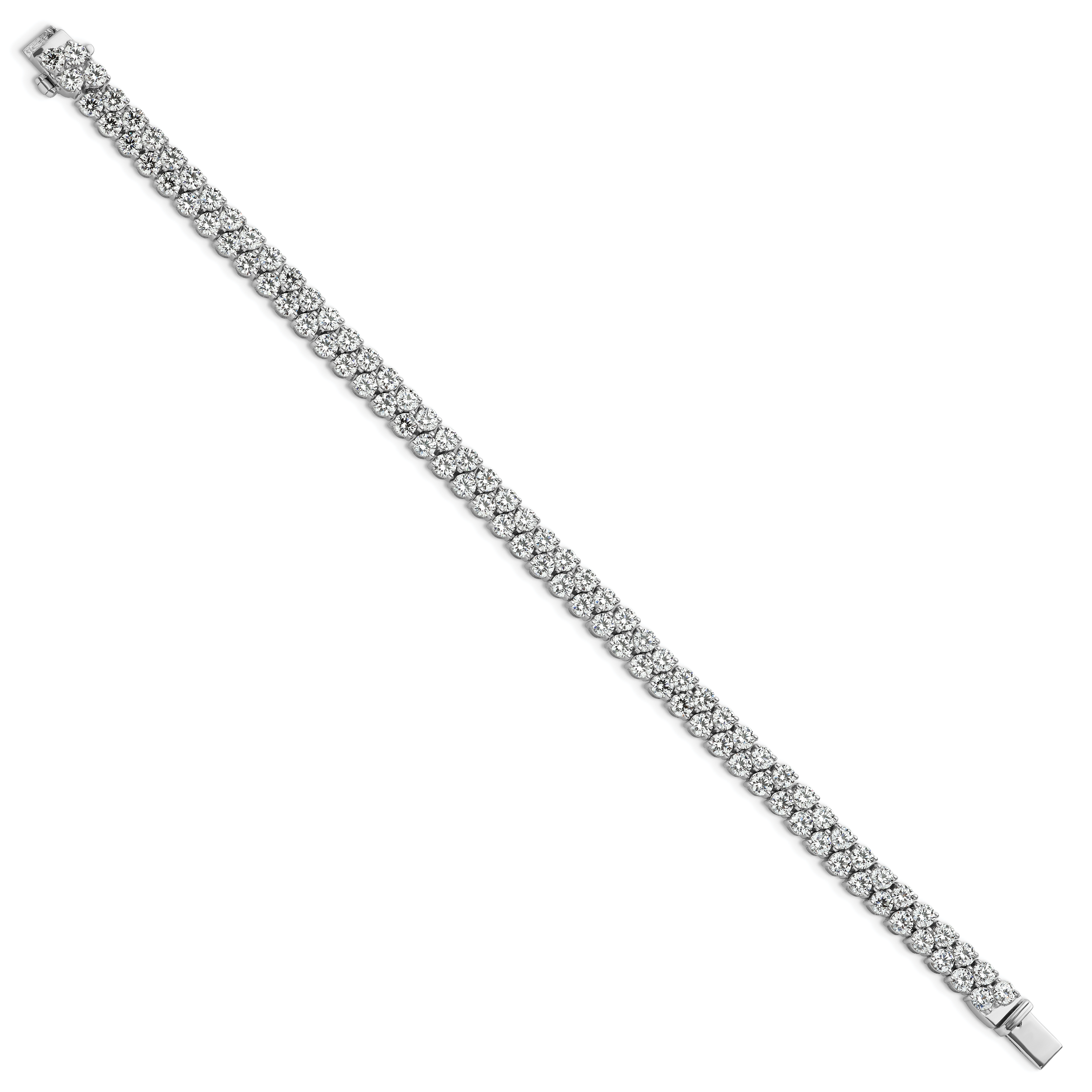 14k White Gold 10 1/2 carat Lab Grown Diamond VS/SI+ G+ Complete Round Double Row Tennis Bracelet - Sophia Jewelers Main image