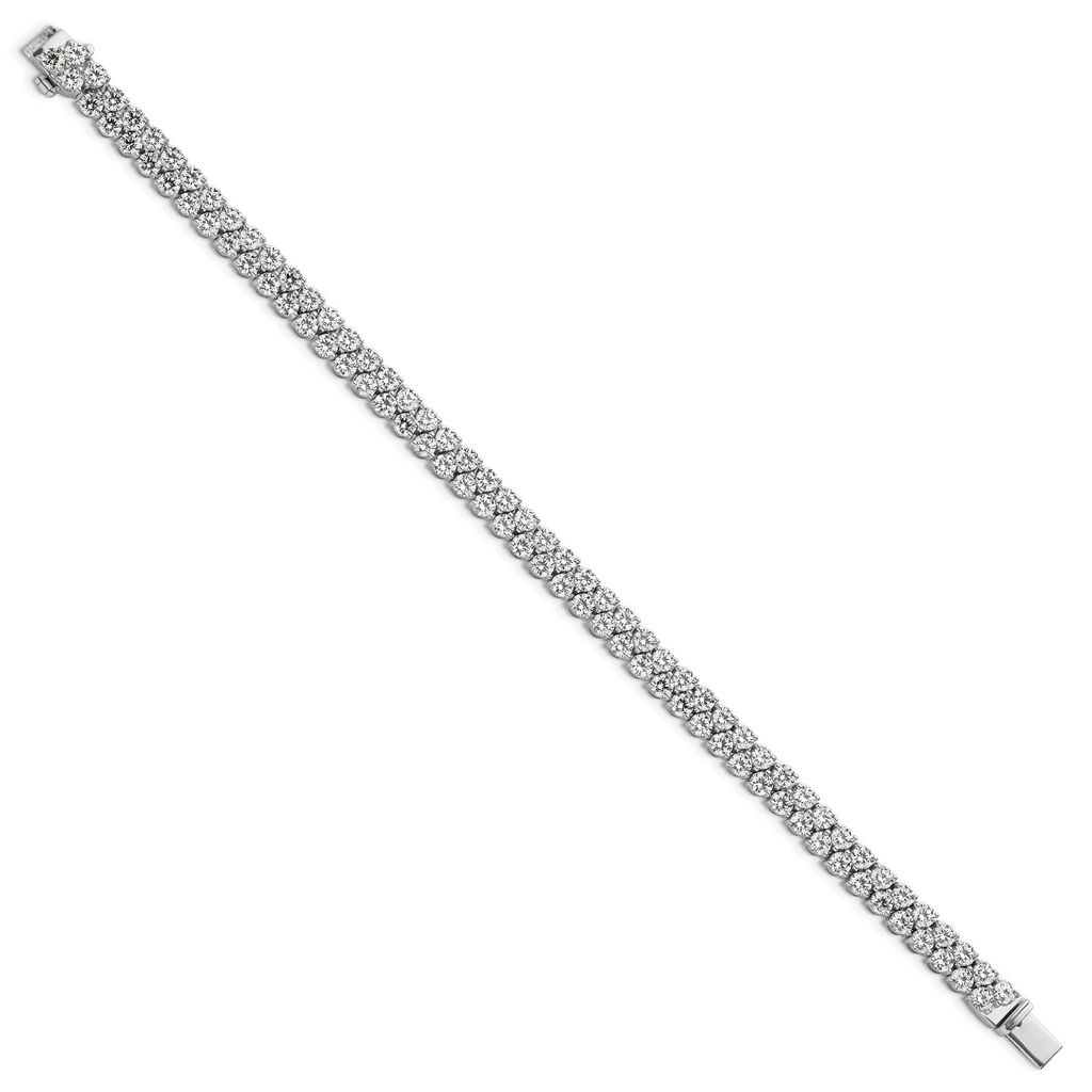 14k White Gold 10 1/2 carat Lab Grown Diamond VS/SI+ G+ Complete Round Double Row Tennis Bracelet - Sophia Jewelers