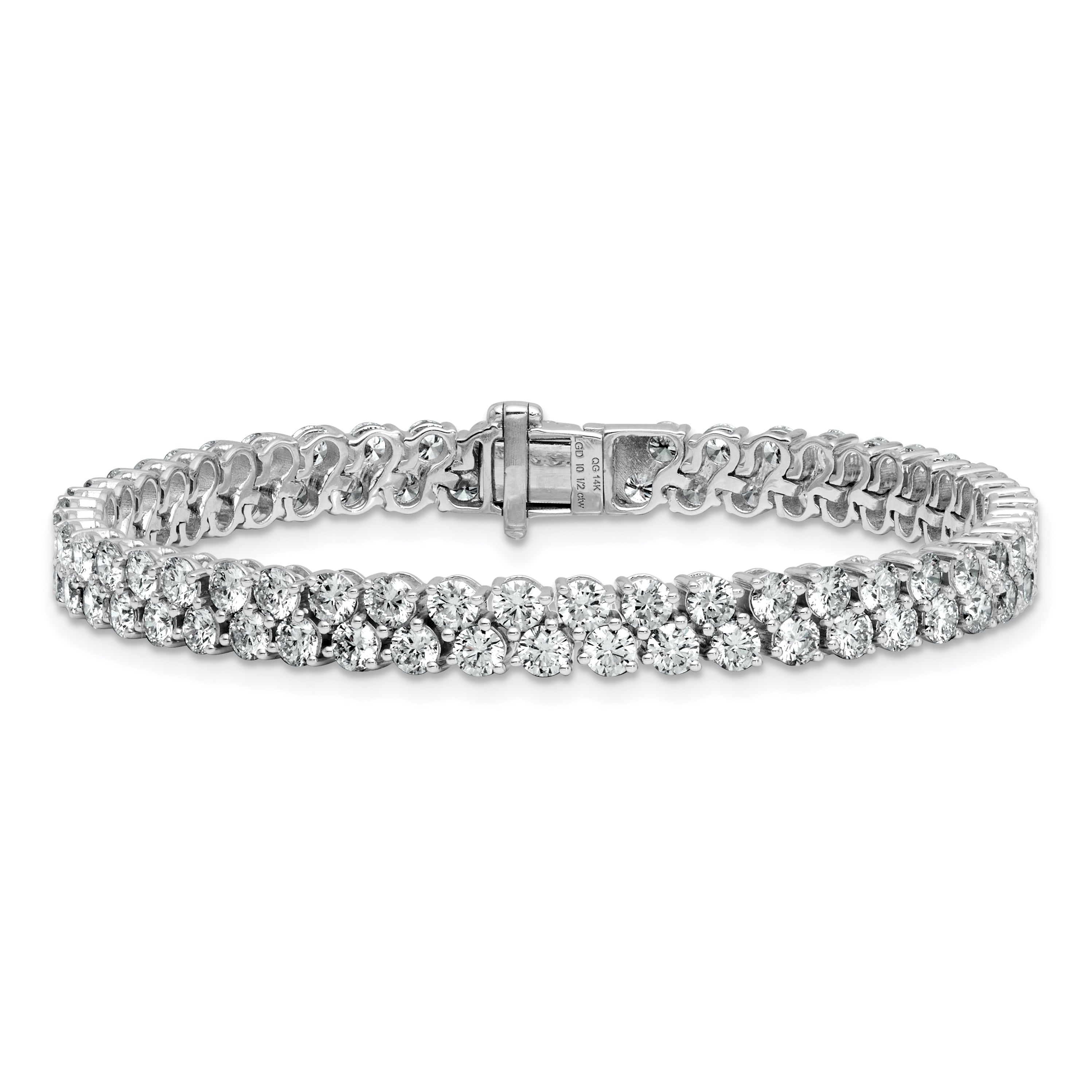 14k White Gold 10 1/2 carat Lab Grown Diamond VS/SI+ G+ Complete Round Double Row Tennis Bracelet Secondary image