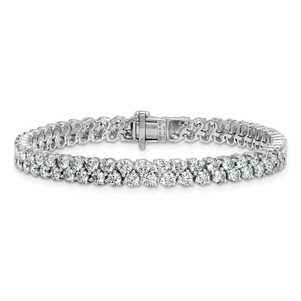 14k White Gold 10 1/2 carat Lab Grown Diamond VS/SI+ G+ Complete Round Double Row Tennis Bracelet - Sophia Jewelers