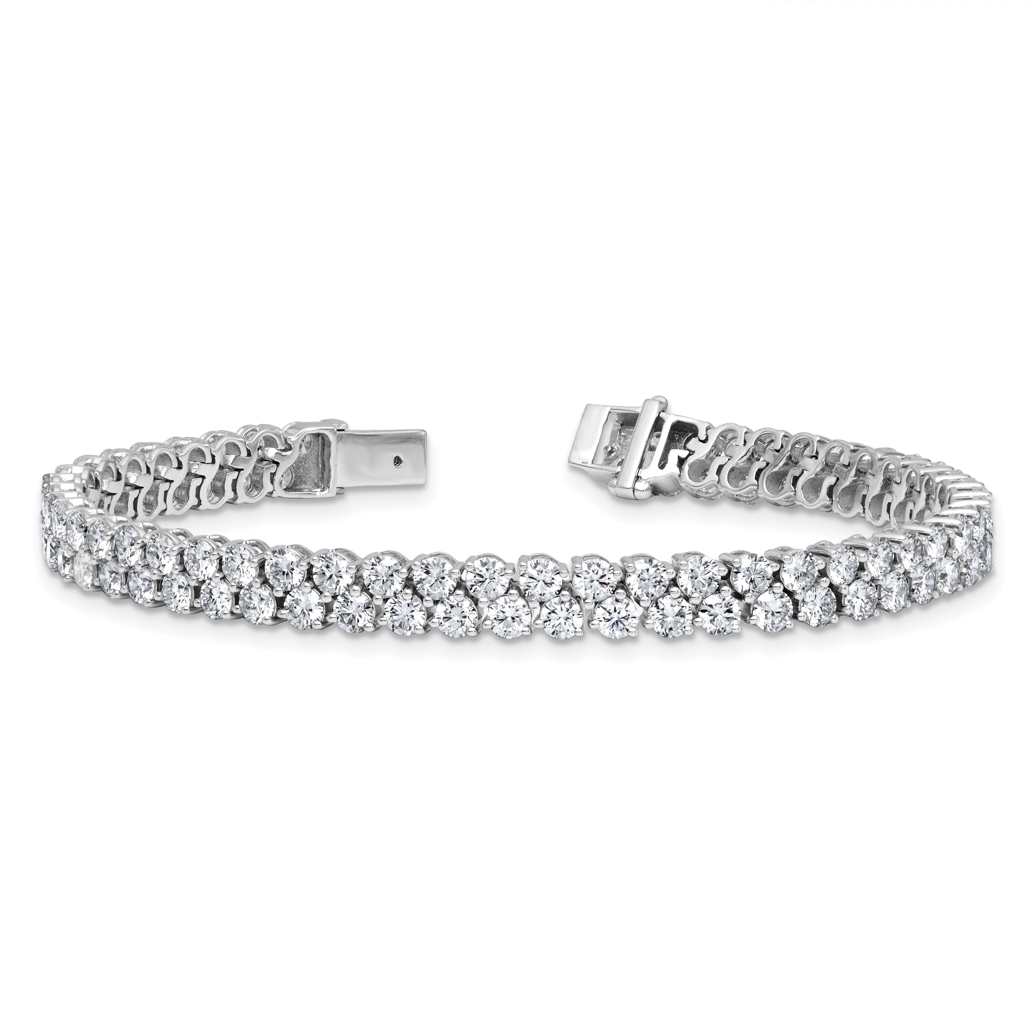 14k White Gold 10 1/2 carat Lab Grown Diamond VS+ F+ Complete Round Double Row Tennis Bracelet - Sophia Jewelers