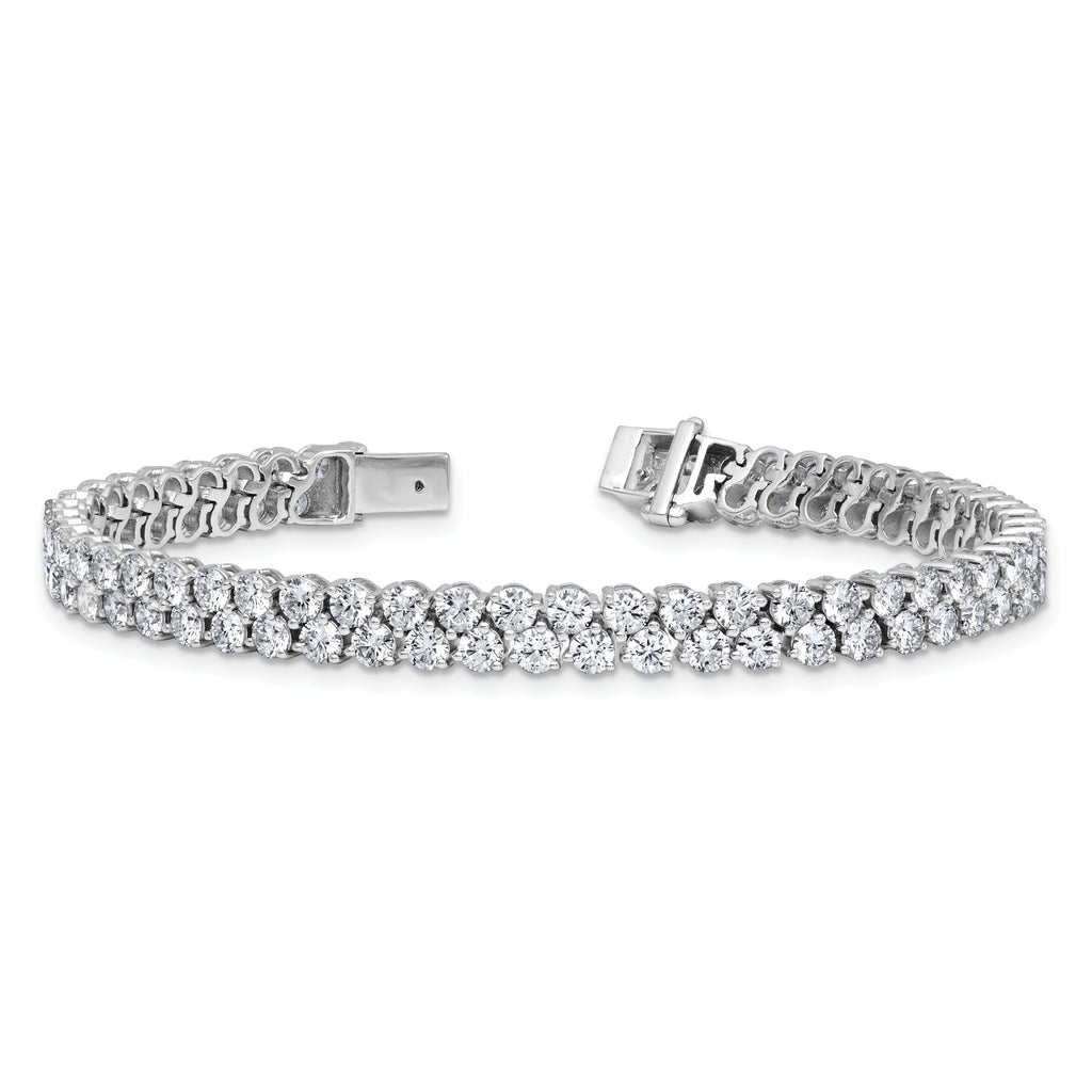 14k White Gold 10 1/2 carat Lab Grown Diamond VS/SI+ G+ Complete Round Double Row Tennis Bracelet - Sophia Jewelers