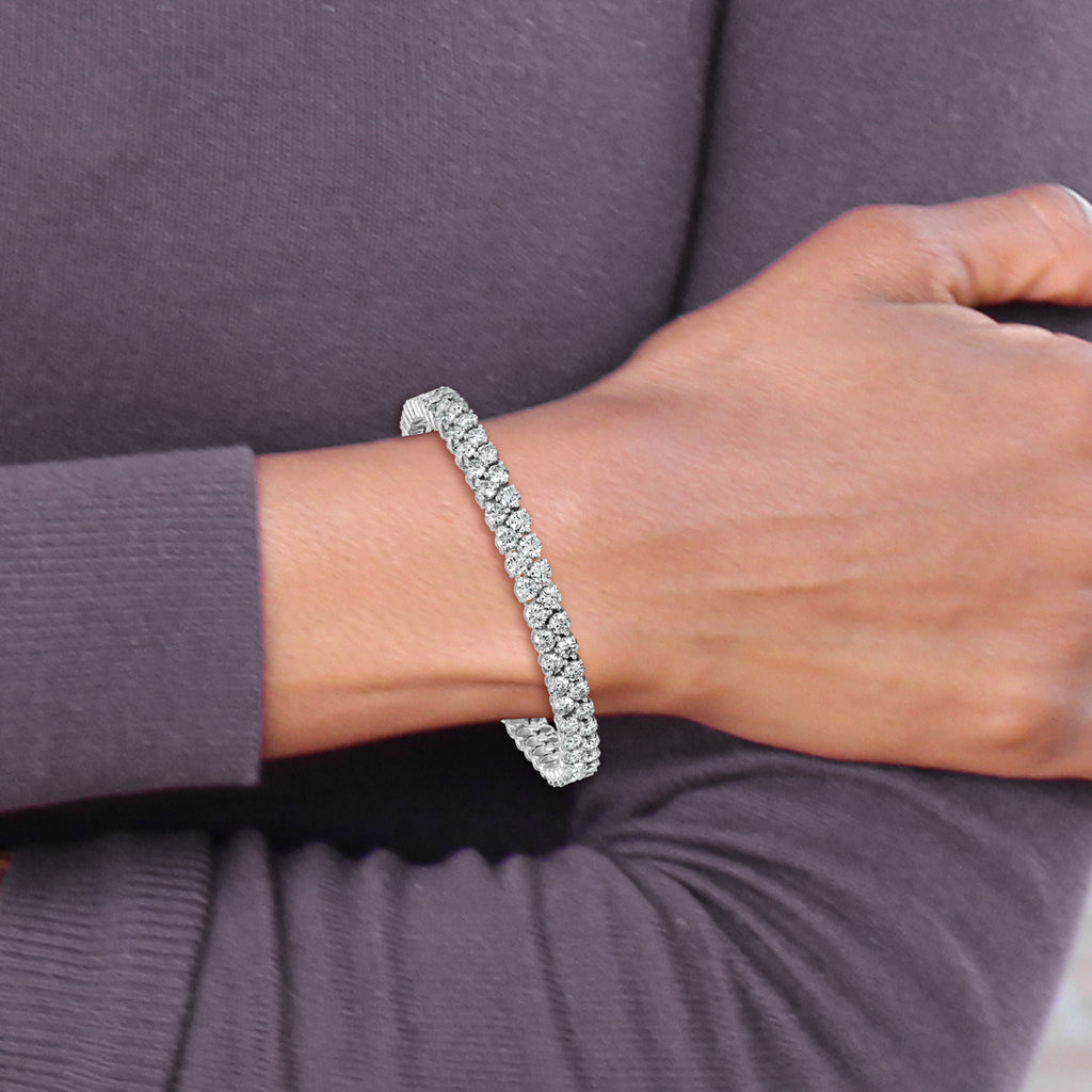 14k White Gold 10 1/2 carat Lab Grown Diamond VS+ F+ Complete Round Double Row Tennis Bracelet - Sophia Jewelers