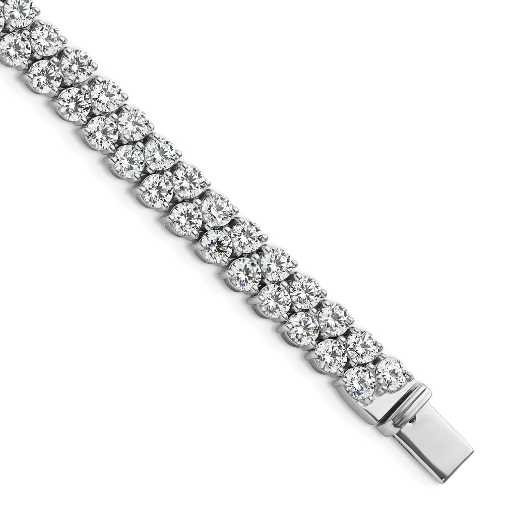 14k White Gold 10 1/2 carat Lab Grown Diamond VS+ F+ Complete Round Double Row Tennis Bracelet - Sophia Jewelers