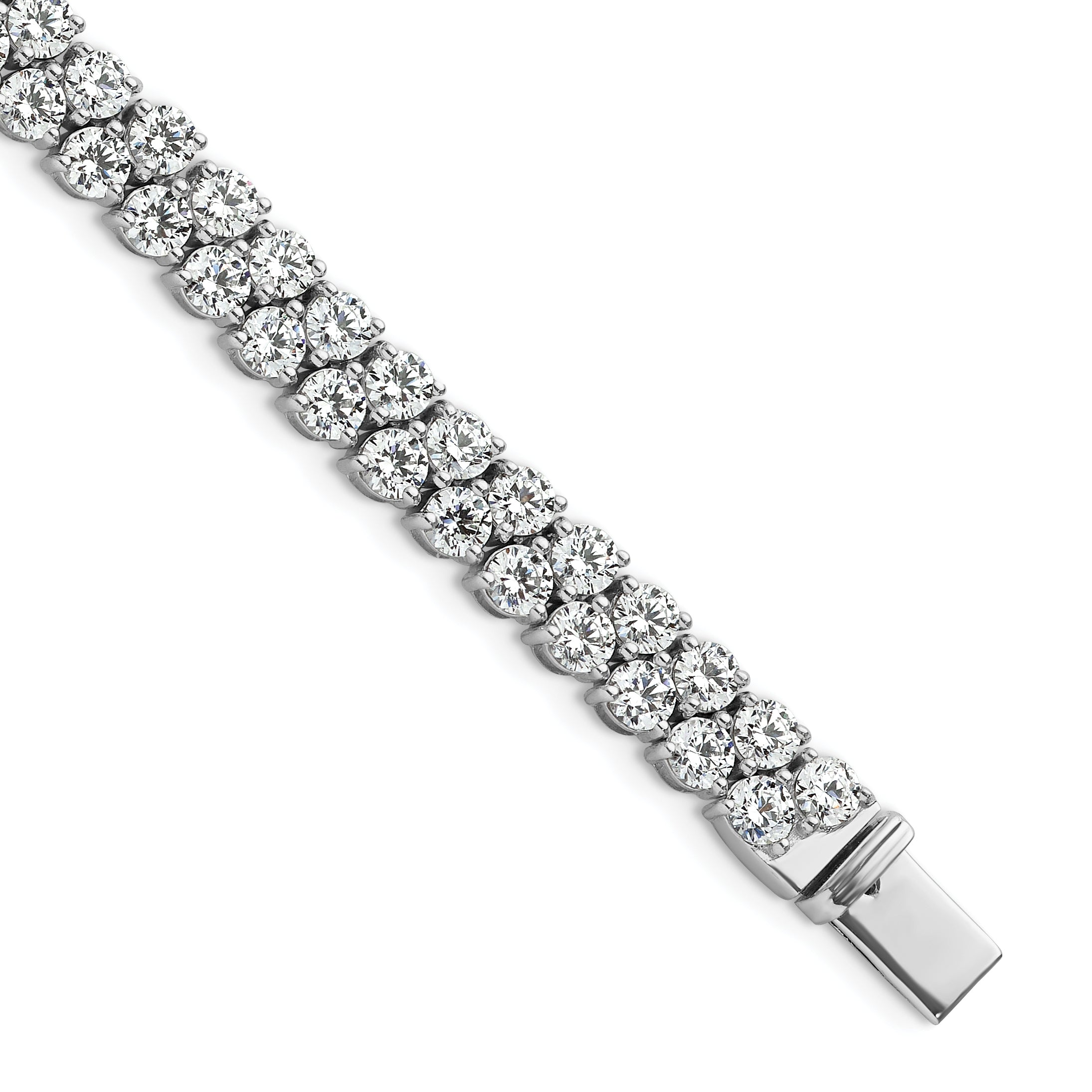 14k White Gold 10 1/2 carat Lab Grown Diamond VS+ F+ Complete Round Double Row Tennis Bracelet - Sophia Jewelers