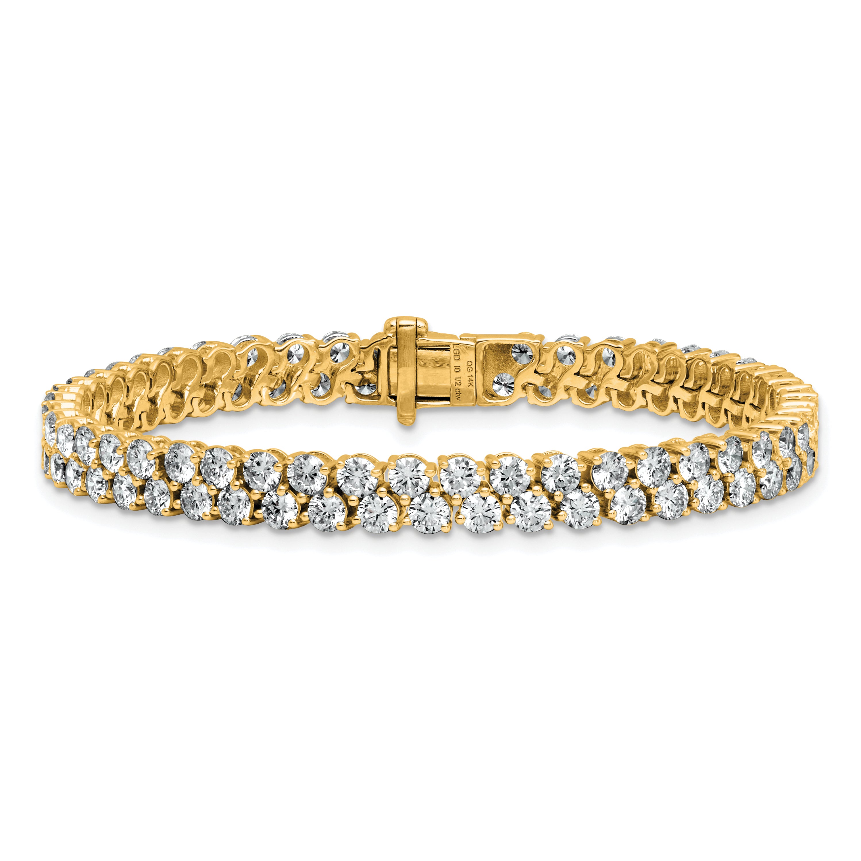 14k 10 1/2 carat Lab Grown Diamond VS/SI+ G+ Complete Round Double Row Tennis Bracelet - Sophia Jewelers