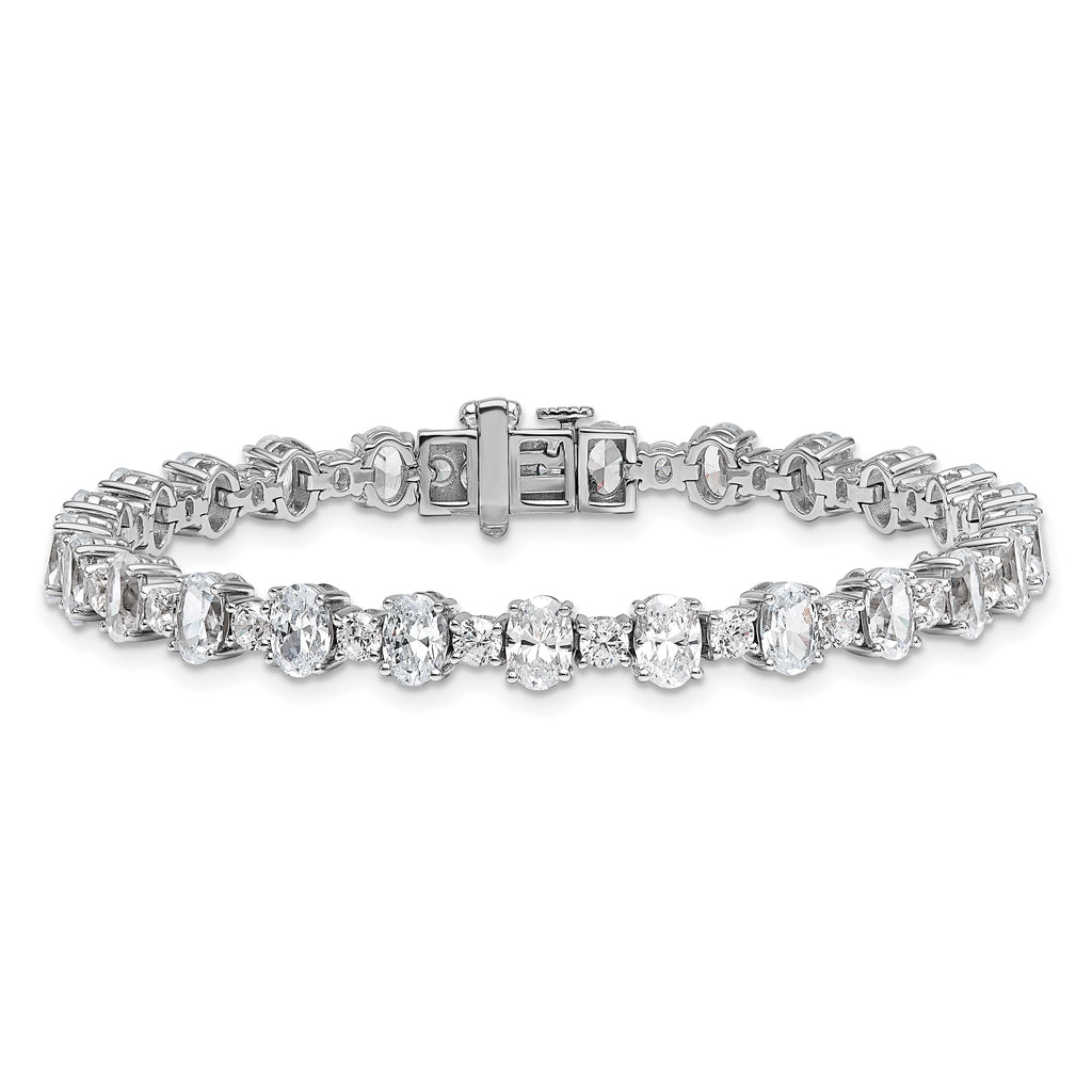 14k White Gold 11 carat Lab Grown Diamond VS+ F+ Complete Oval and Round Tennis Bracelet - Sophia Jewelers