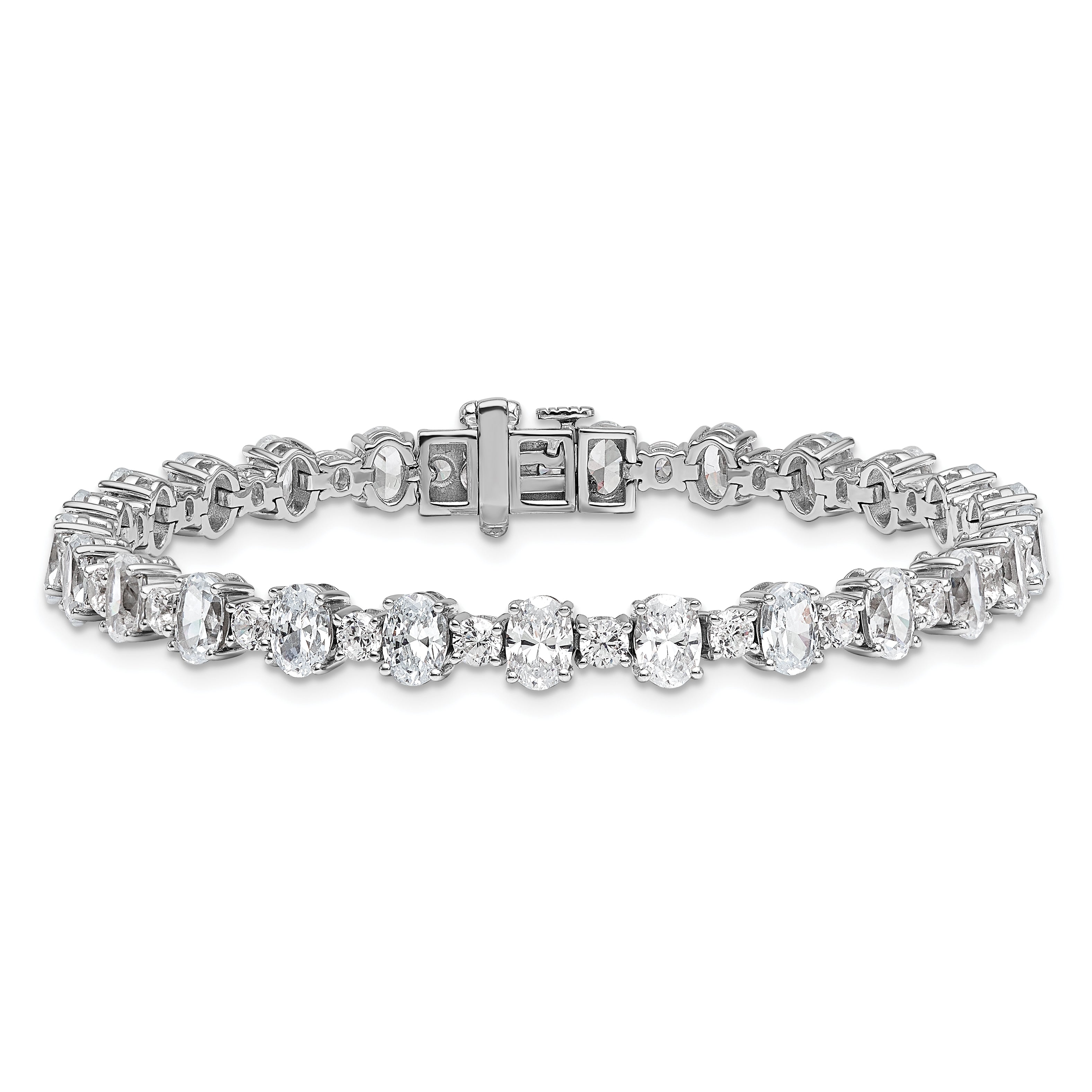 14k White Gold 11 carat Lab Grown Diamond VS/SI+ G+ Complete Oval and Round Tennis Bracelet Secondary image