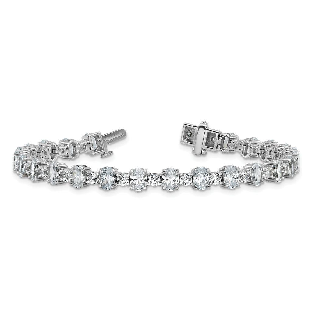 14k White Gold 11 carat Lab Grown Diamond VS+ F+ Complete Oval and Round Tennis Bracelet - Sophia Jewelers