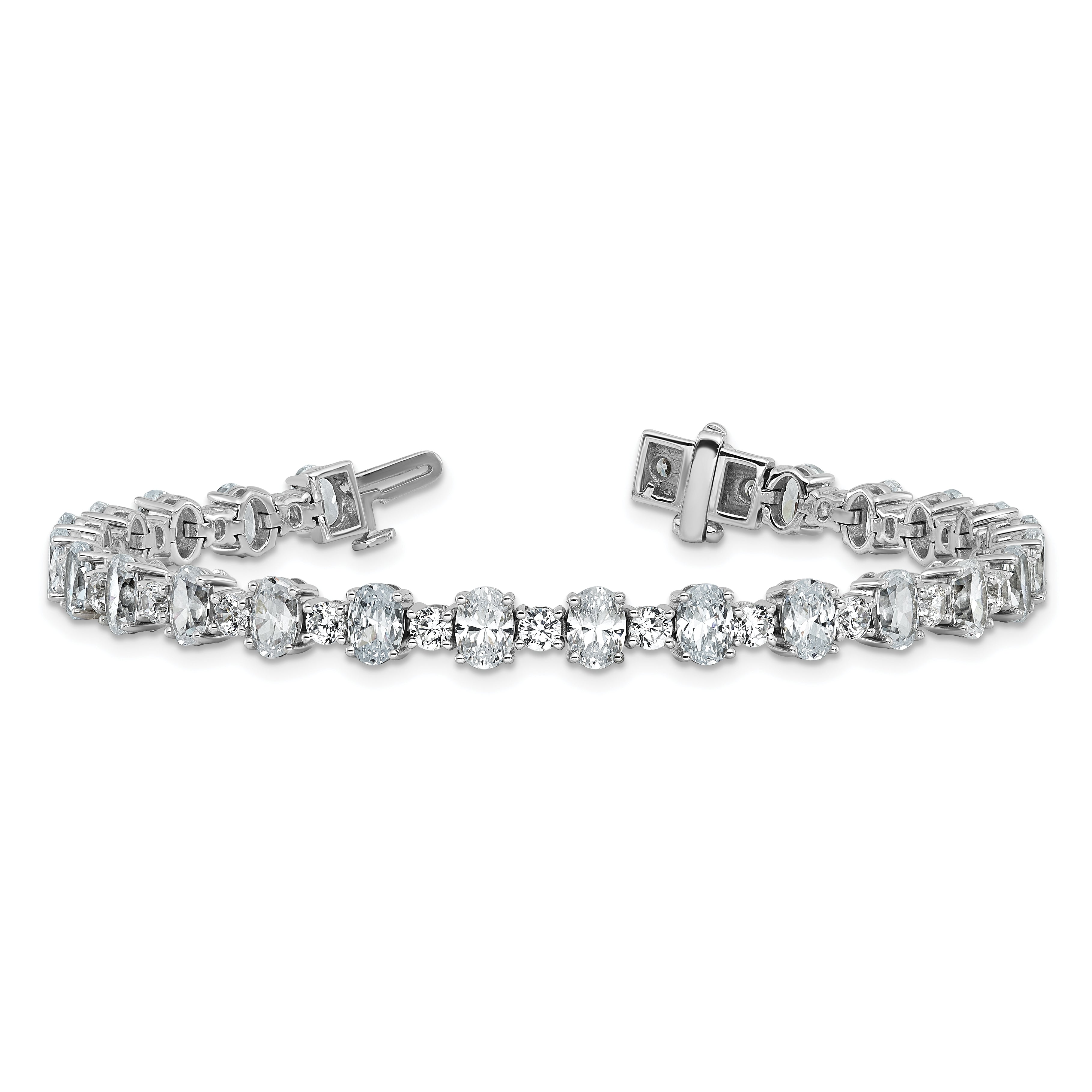 14k White Gold 11 carat Lab Grown Diamond VS+ F+ Complete Oval and Round Tennis Bracelet - Sophia Jewelers