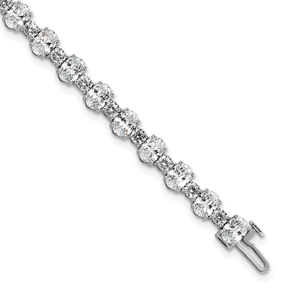 14k White Gold 11 carat Lab Grown Diamond VS/SI+ G+ Complete Oval and Round Tennis Bracelet - Sophia Jewelers