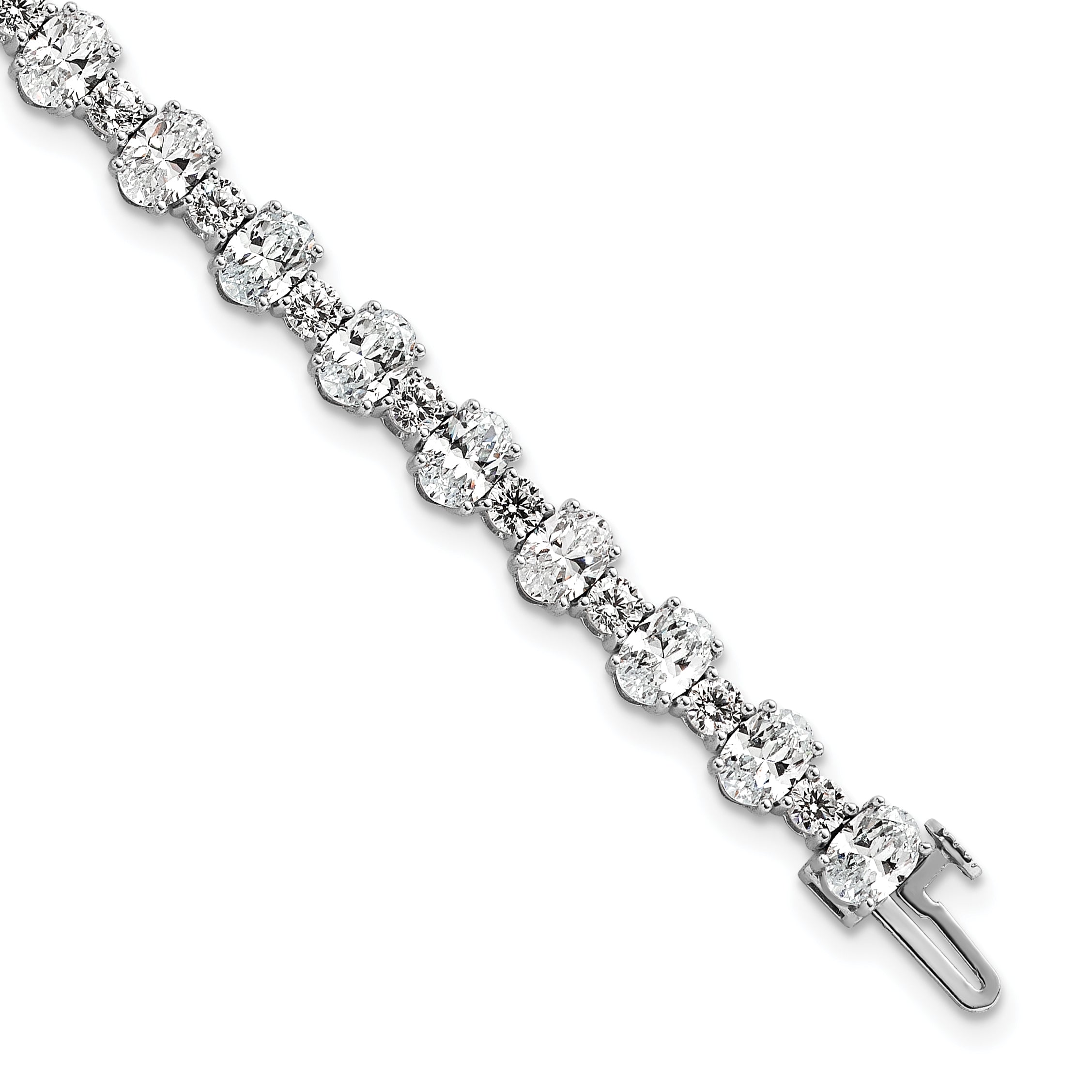 14k White Gold 11 carat Lab Grown Diamond VS/SI+ G+ Complete Oval and Round Tennis Bracelet - Sophia Jewelers