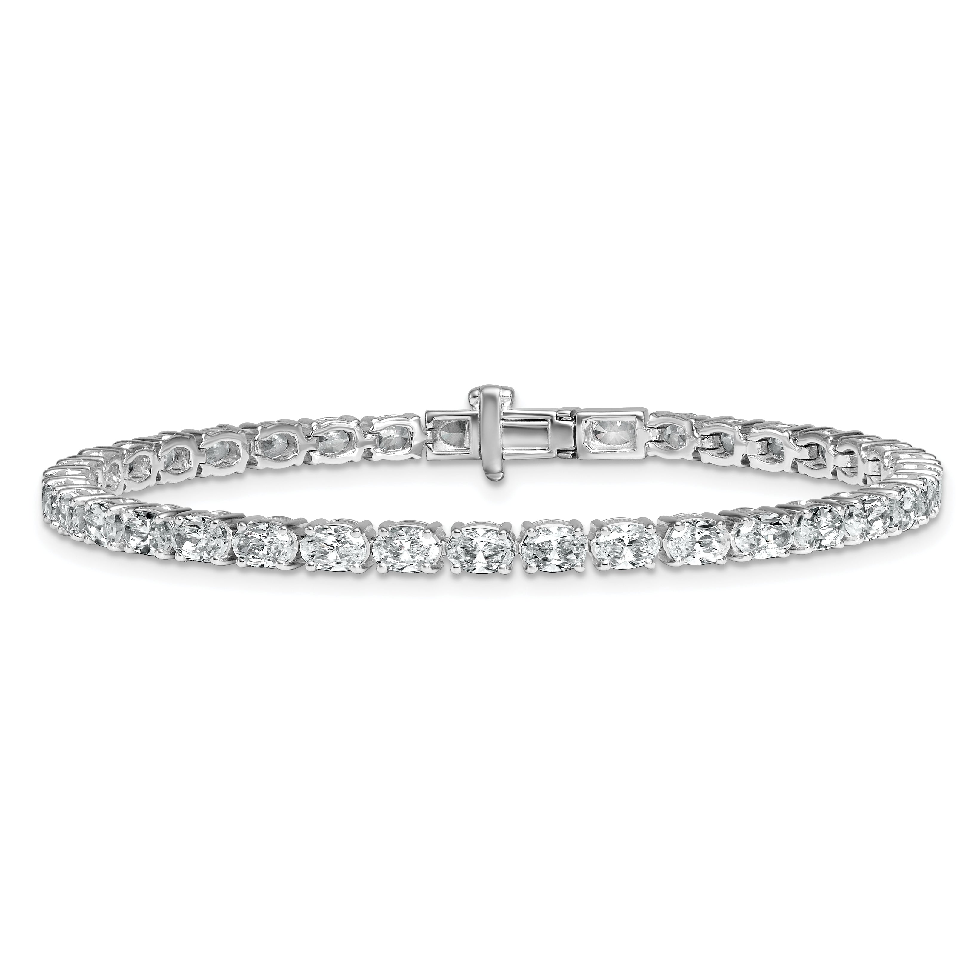 14k White Gold 7 carat Lab Grown Diamond VS+ F+ Complete Oval Tennis Bracelet - Sophia Jewelers