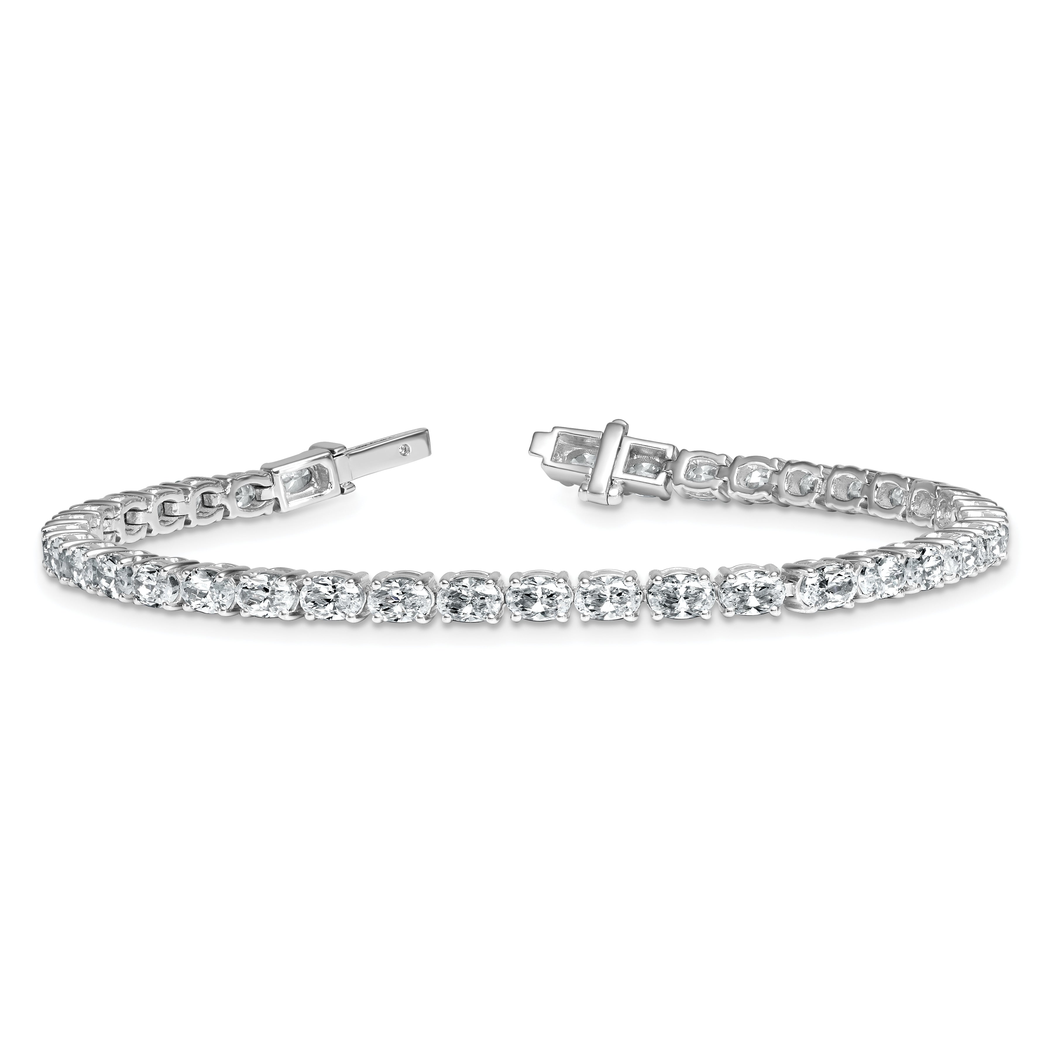 14k White Gold 7 carat Lab Grown Diamond VS+ F+ Complete Oval Tennis Bracelet - Sophia Jewelers