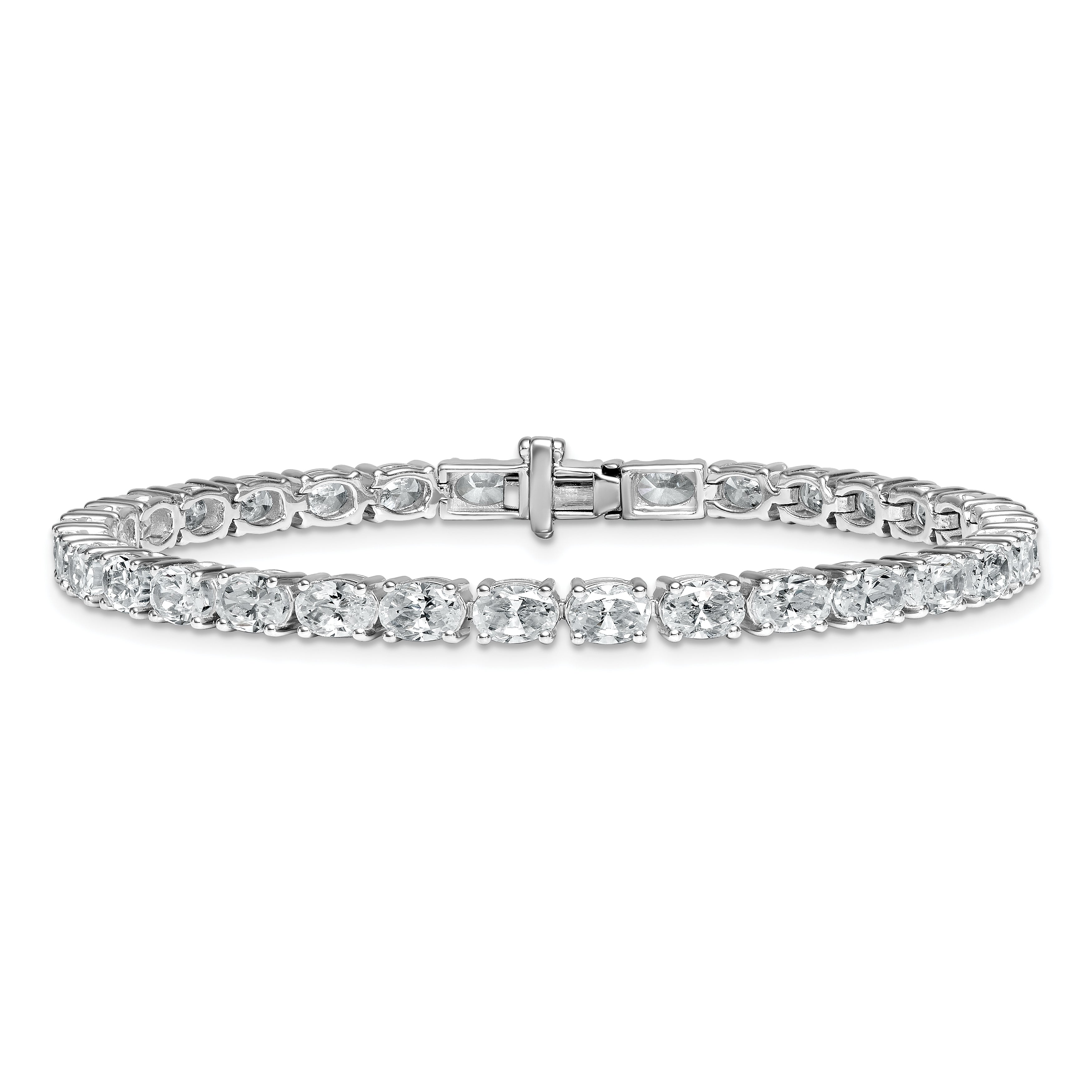 14k White Gold 9 7/8 carat Lab Grown Diamond VS+ F+ Complete Oval Tennis Bracelet - Sophia Jewelers