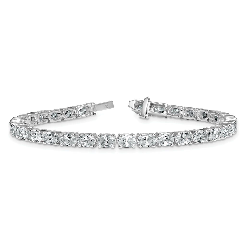 14k White Gold 9 7/8 carat Lab Grown Diamond VS+ F+ Complete Oval Tennis Bracelet - Sophia Jewelers