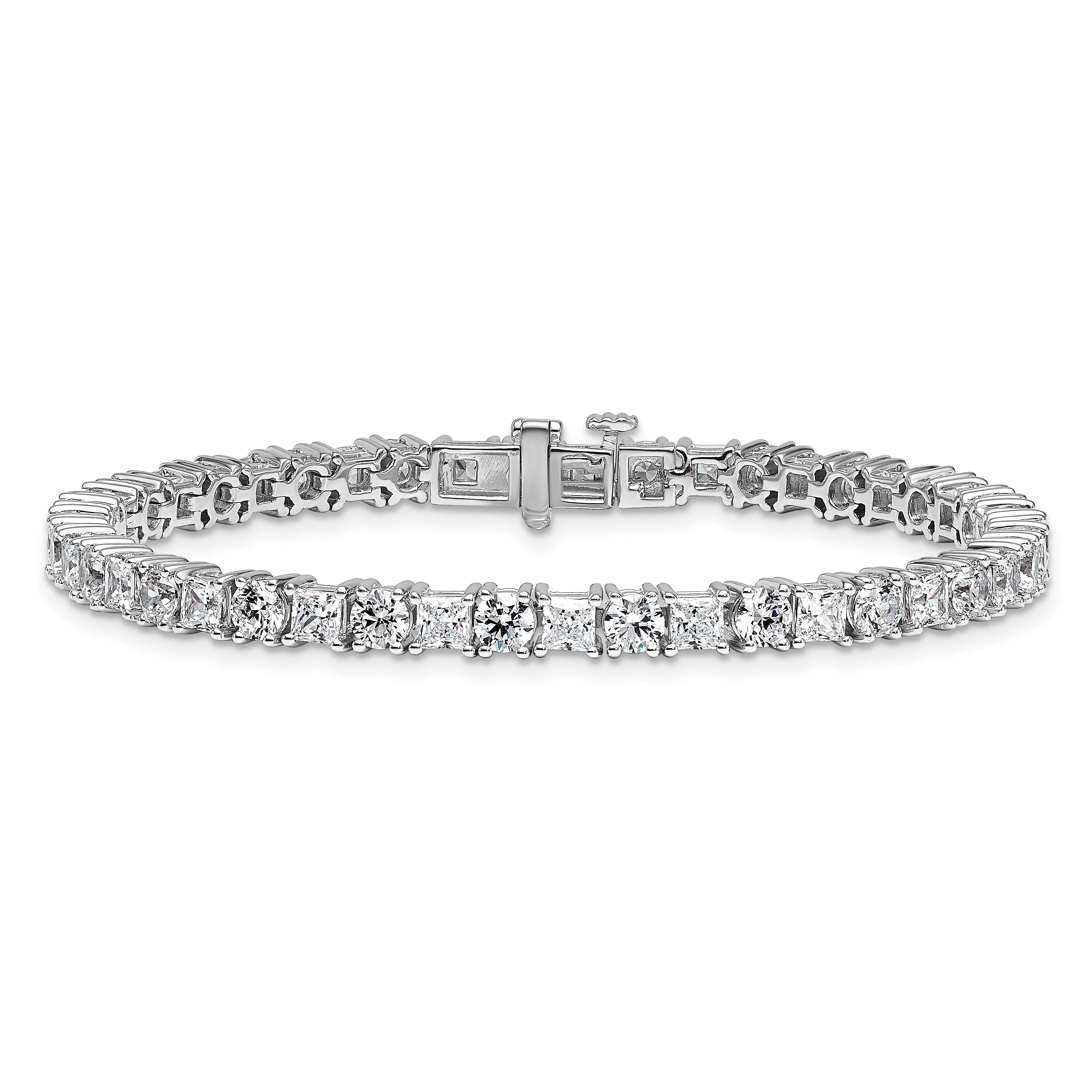 14k White Gold 10 carat Lab Grown Diamond VS+ F+ Complete Princess and Round Tennis Bracelet - Sophia Jewelers