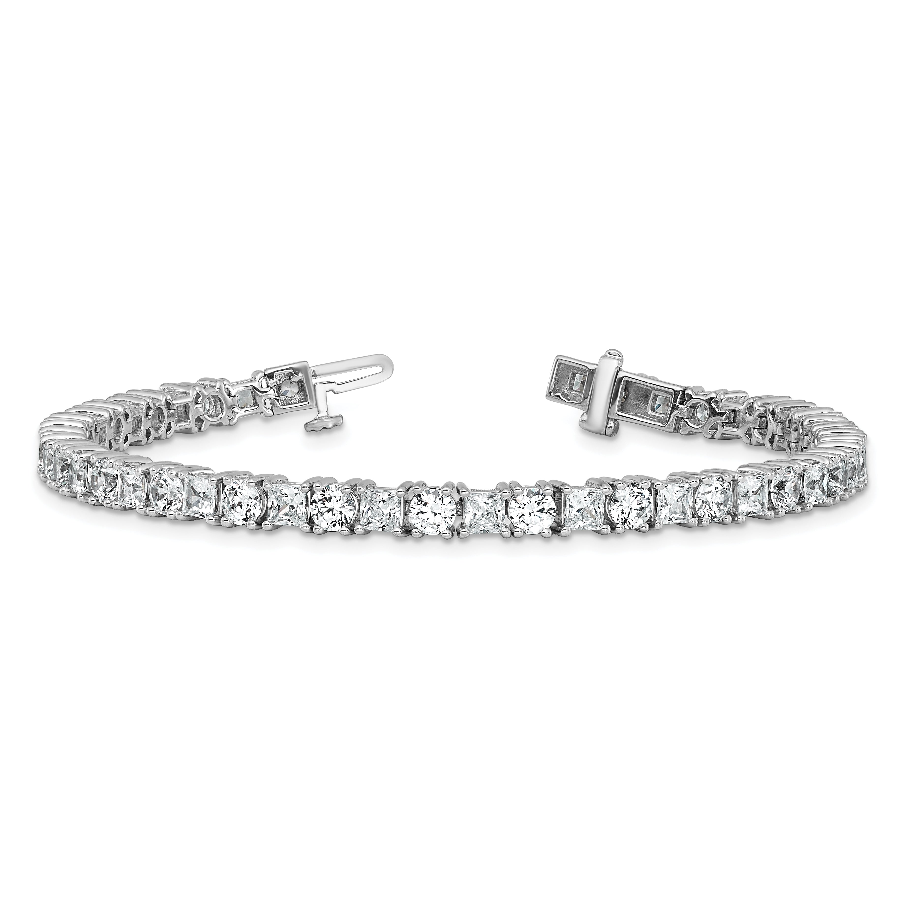 14k White Gold 10 carat Lab Grown Diamond VS/SI+ G+ Complete Princess and Round Tennis Bracelet - Sophia Jewelers