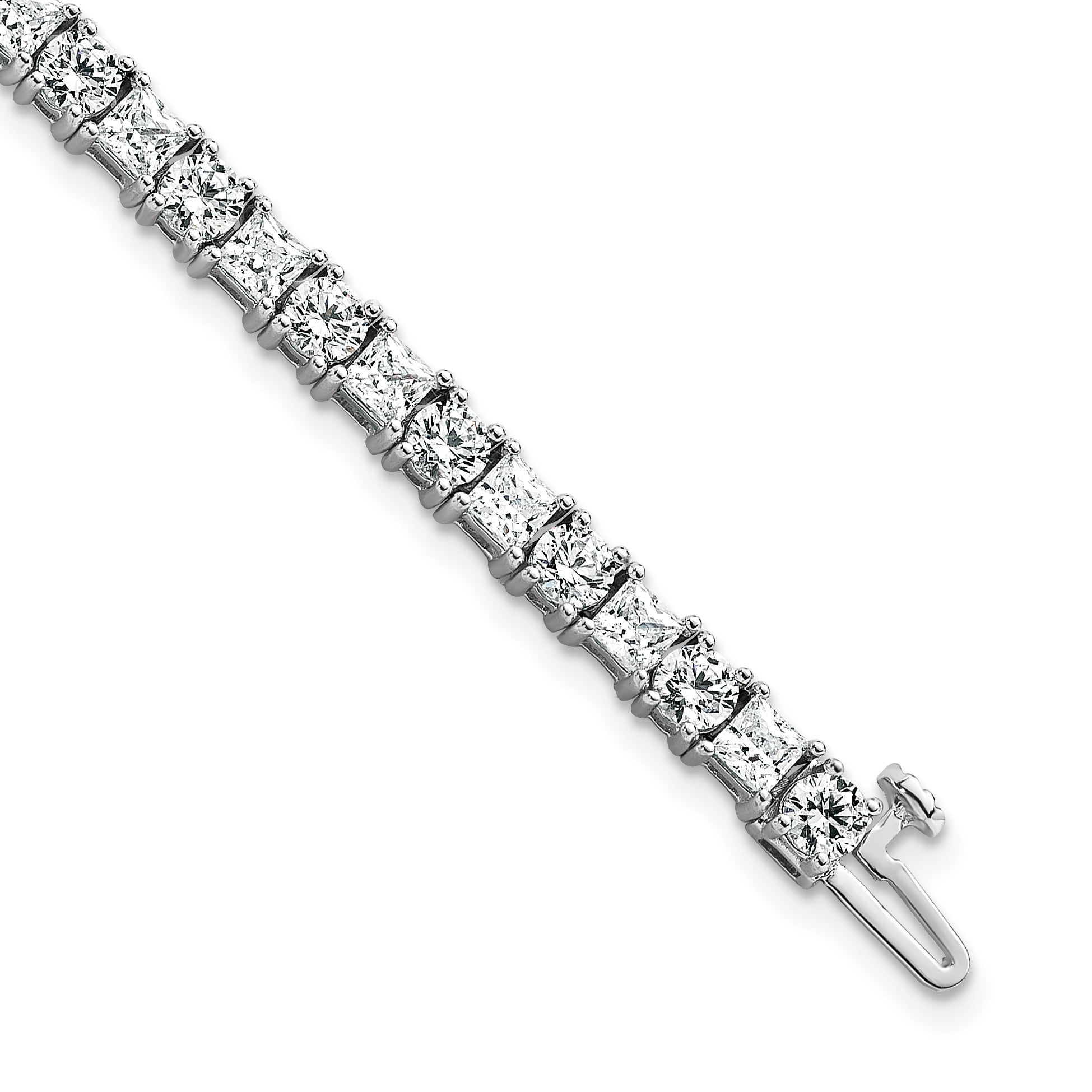 14k White Gold 10 carat Lab Grown Diamond VS/SI+ G+ Complete Princess and Round Tennis Bracelet - Sophia Jewelers