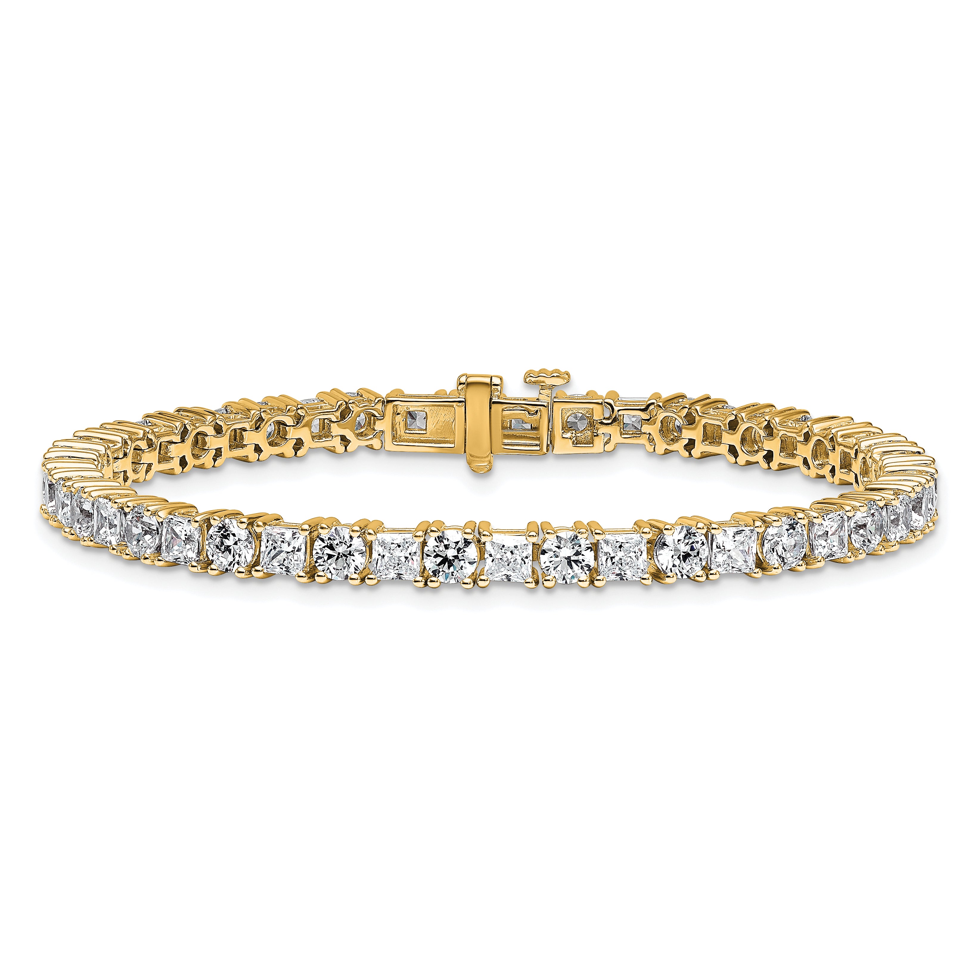 14k 10 carat Lab Grown Diamond VS+ F+ Complete Princess and Round Tennis Bracelet - Sophia Jewelers